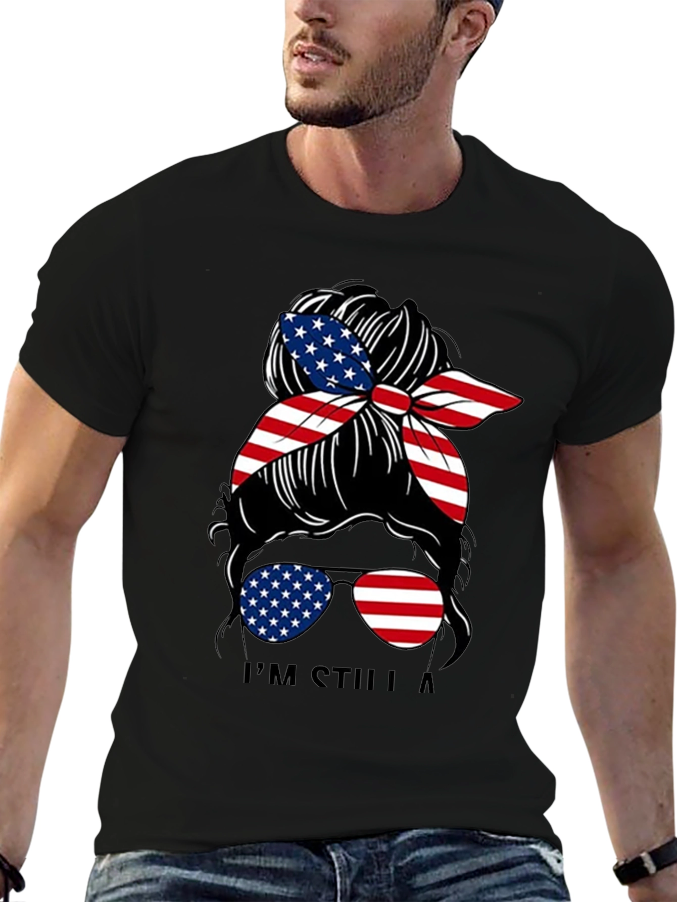 Patriotic Messy Bun T-Shirt - American Flag