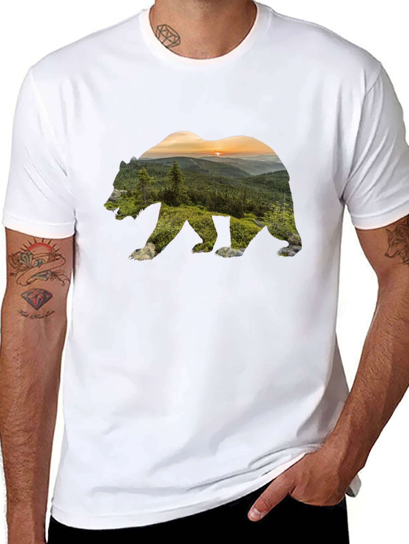 Nature Bear Graphic Black T-Shirt