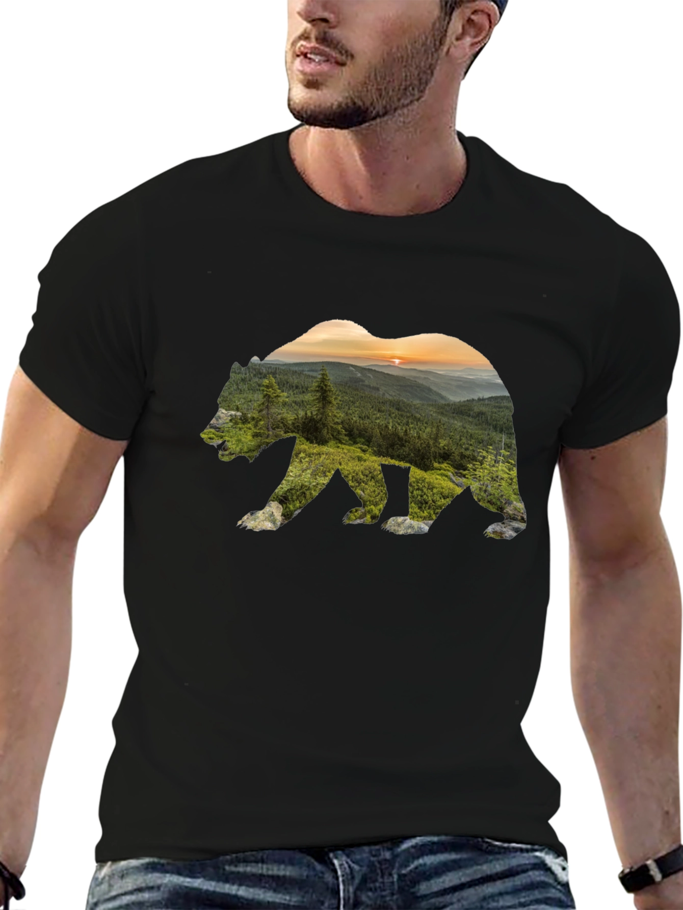 Nature Bear Graphic Black T-Shirt