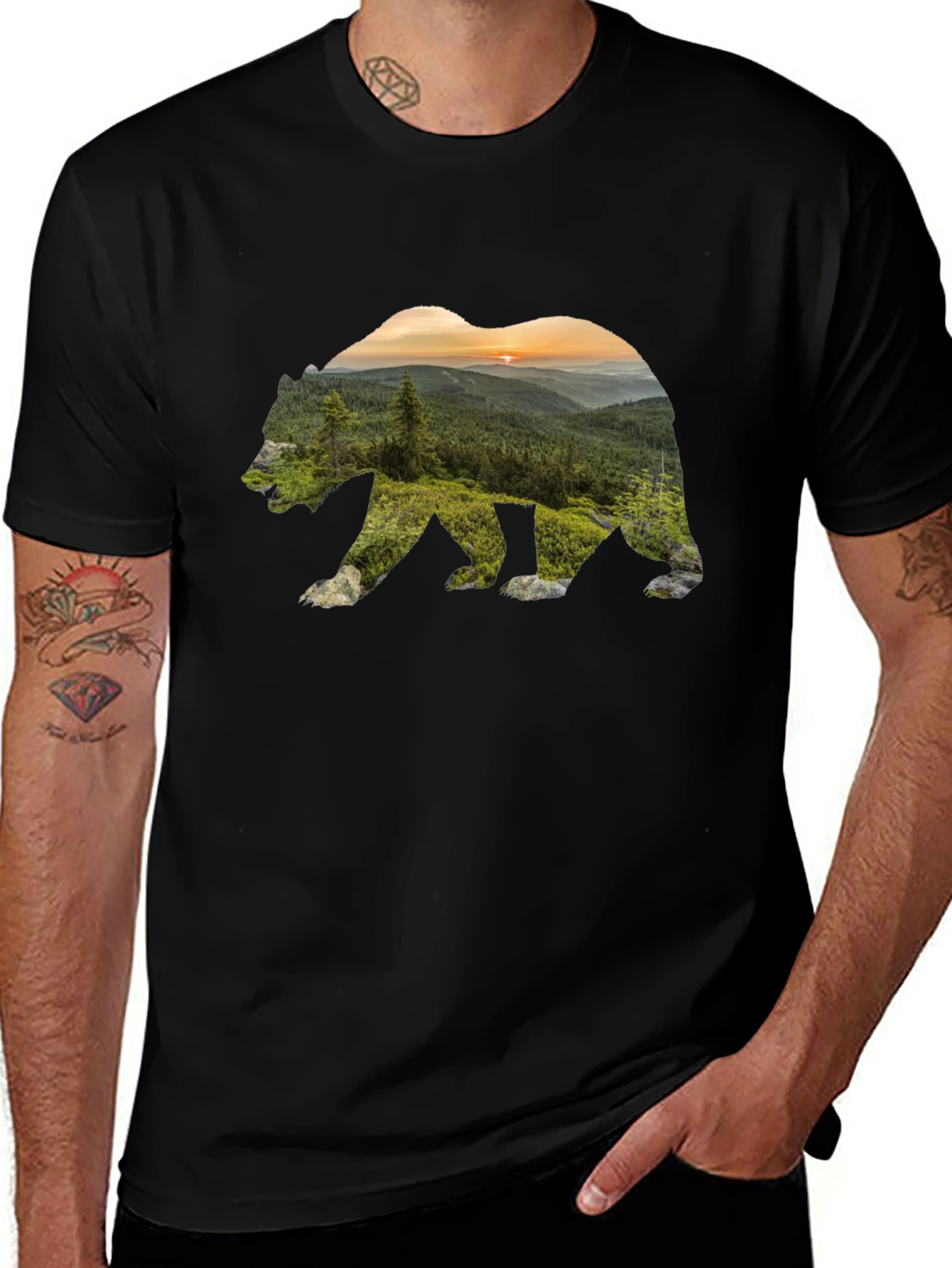Nature Bear Graphic Black T-Shirt