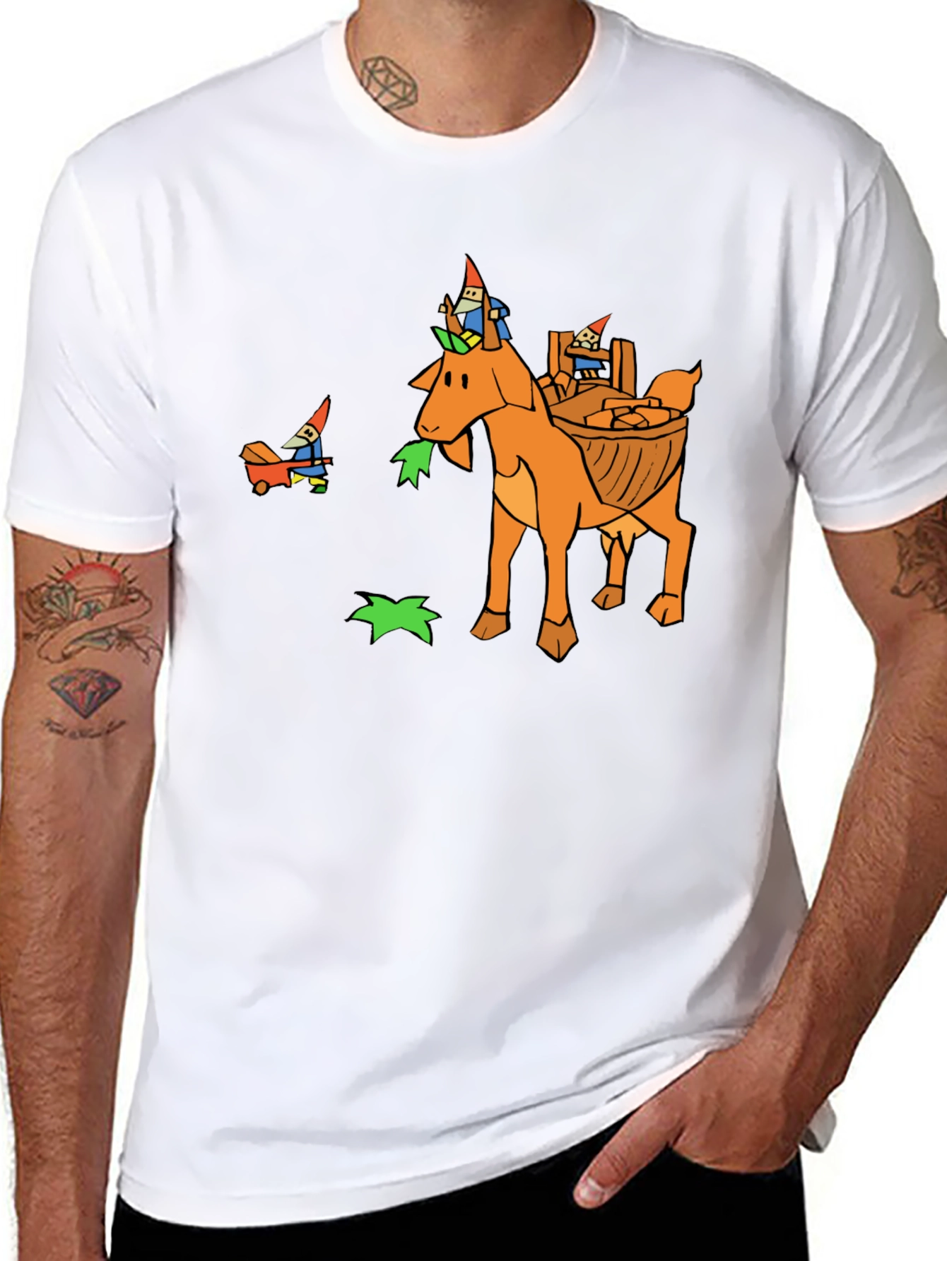 Whimsical Gnome Goat T-Shirt - Unique Graphic Tee