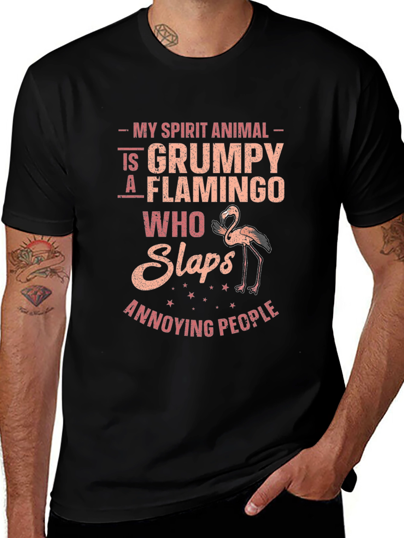 Grumpy Flamingo Slaps Annoying People Funny T-Shirt