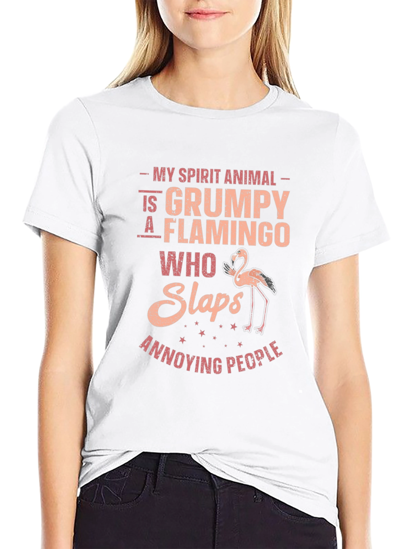 Grumpy Flamingo Slaps Annoying People Funny T-Shirt