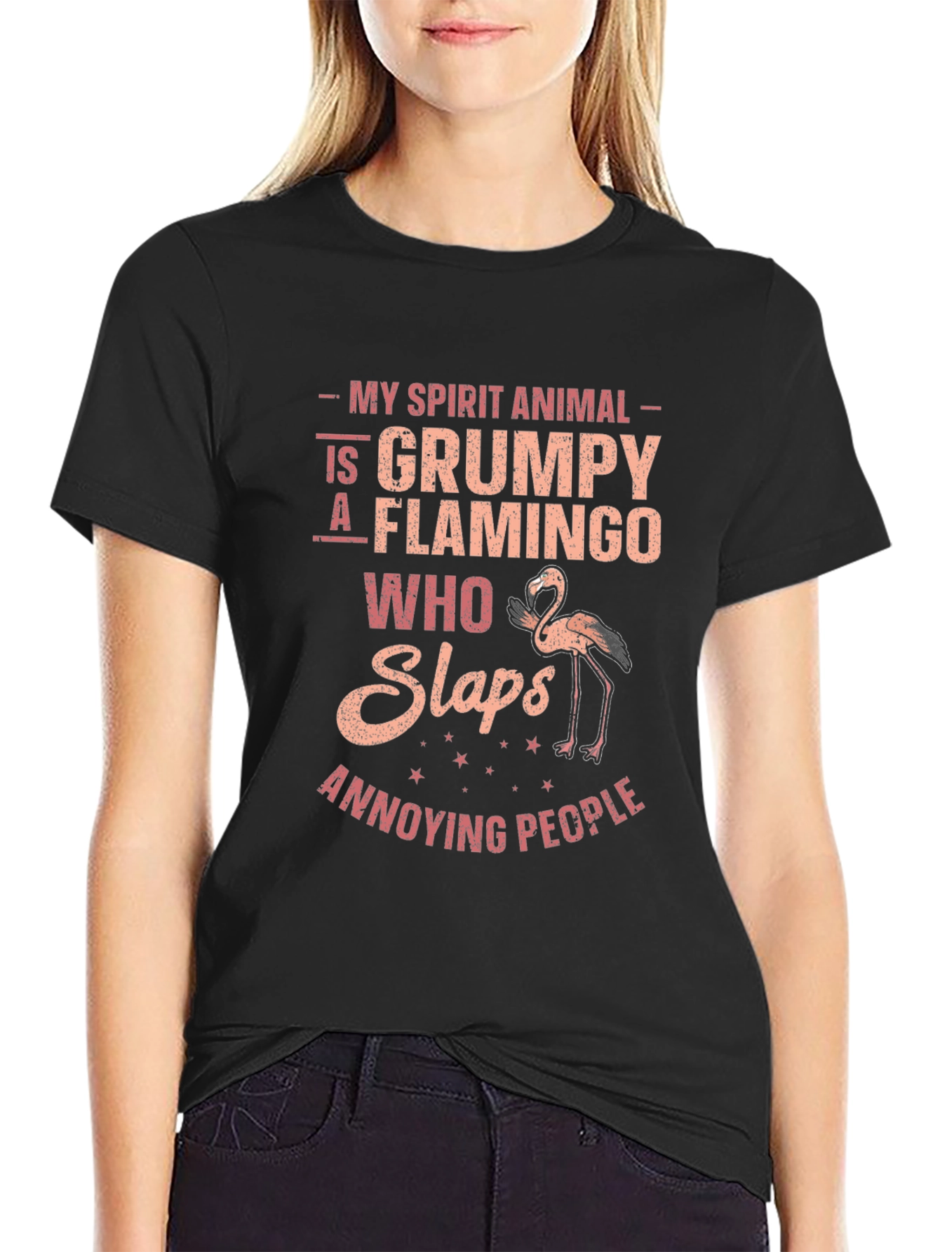 Grumpy Flamingo Slaps Annoying People Funny T-Shirt