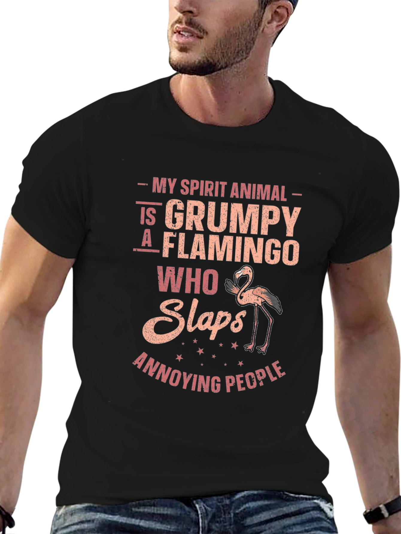 Grumpy Flamingo Slaps Annoying People Funny T-Shirt