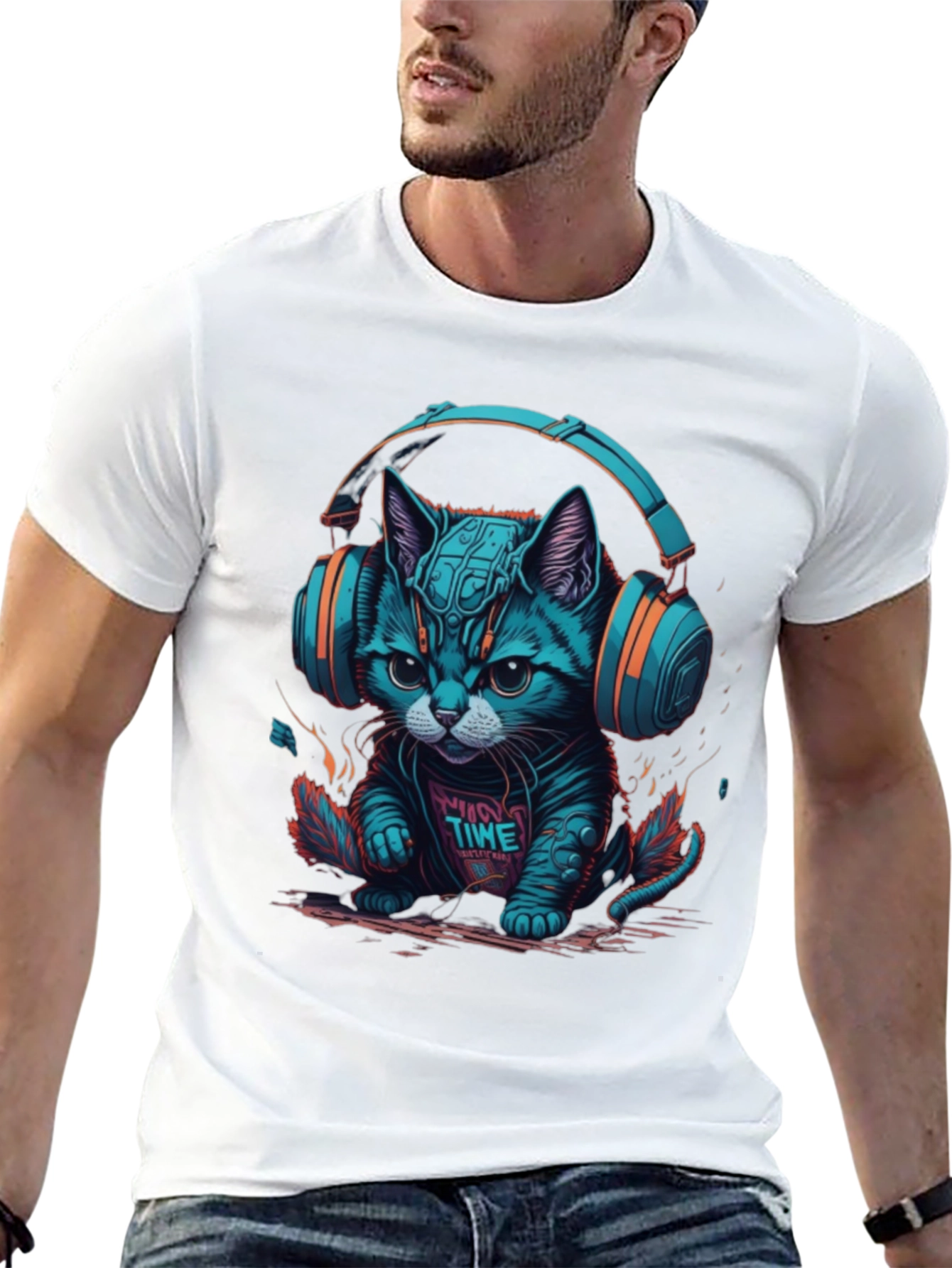 Cool Cat Headphones Graphic Tee