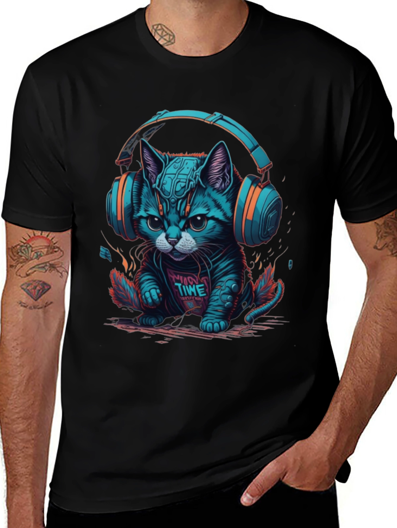 Cool Cat Headphones Graphic Tee