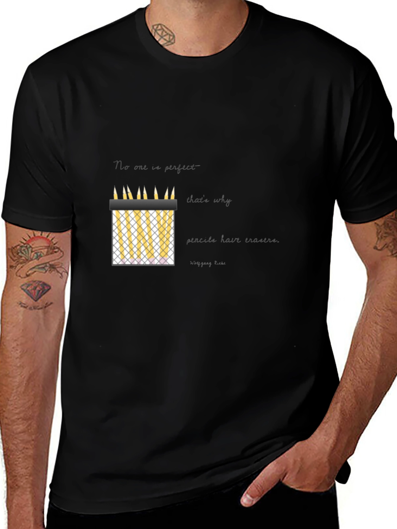 Mens Black Graphic Tee - Pencil Fence Design