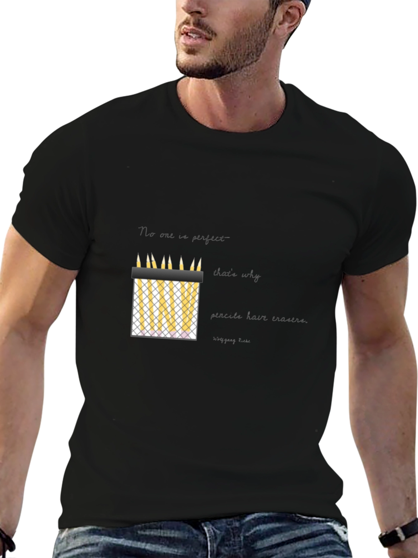 Mens Black Graphic Tee - Pencil Fence Design