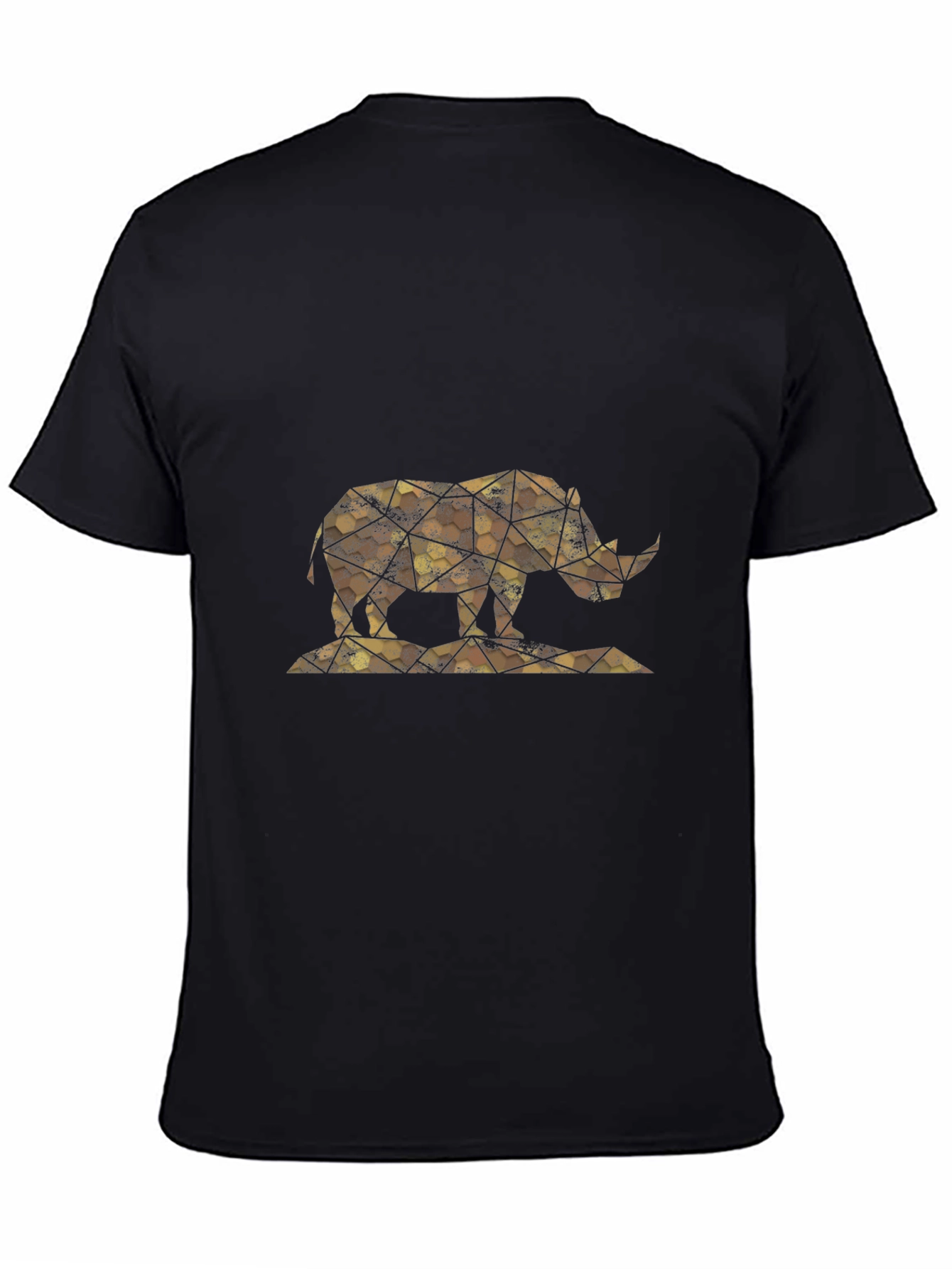Geometric Rhino Print Black T-Shirt
