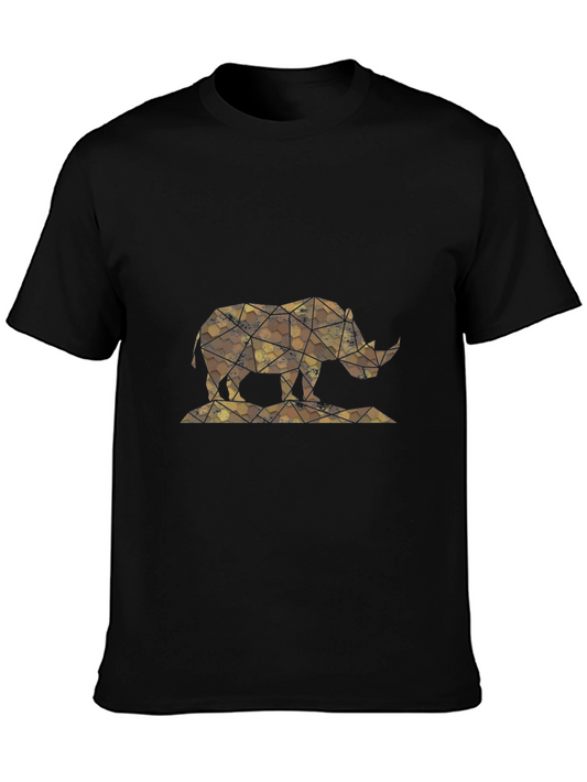 Geometric Rhino Print Black T-Shirt