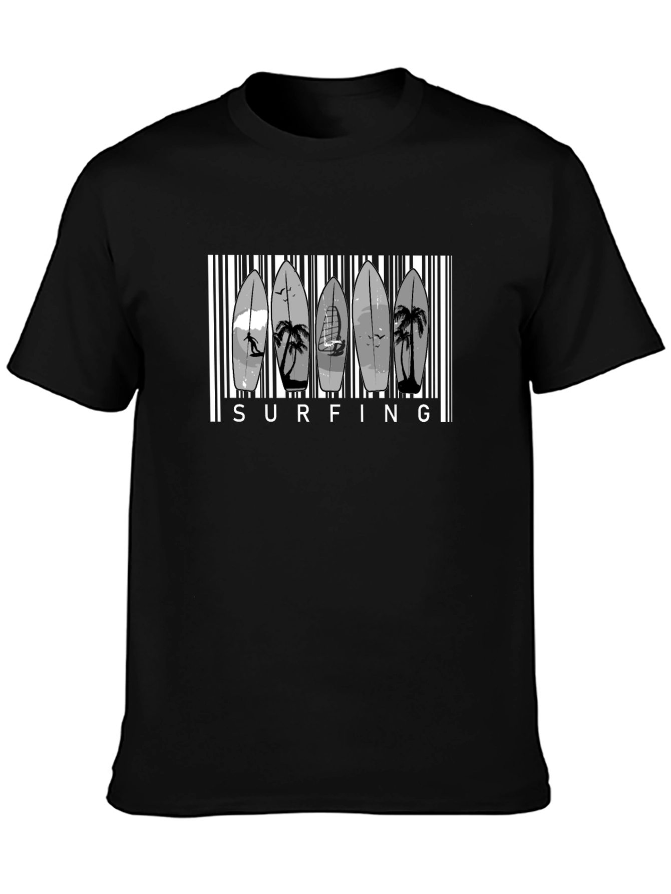 Surfing Barcode Graphic T-Shirt - Stylish Summer Tee