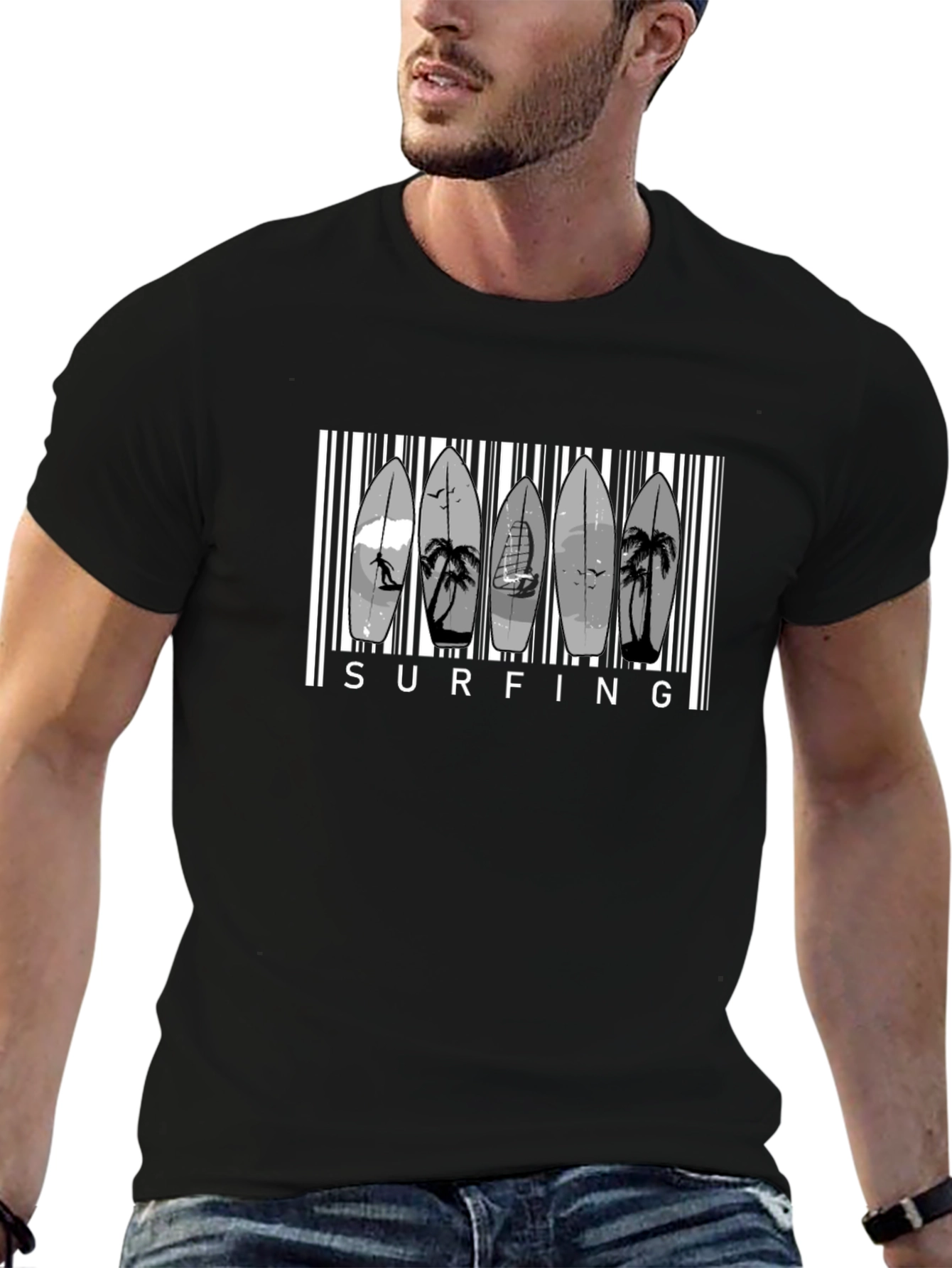 Surfing Barcode Graphic T-Shirt - Stylish Summer Tee