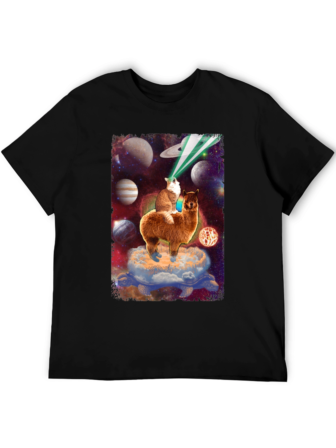 Cosmic Cat Riding Llama T-Shirt