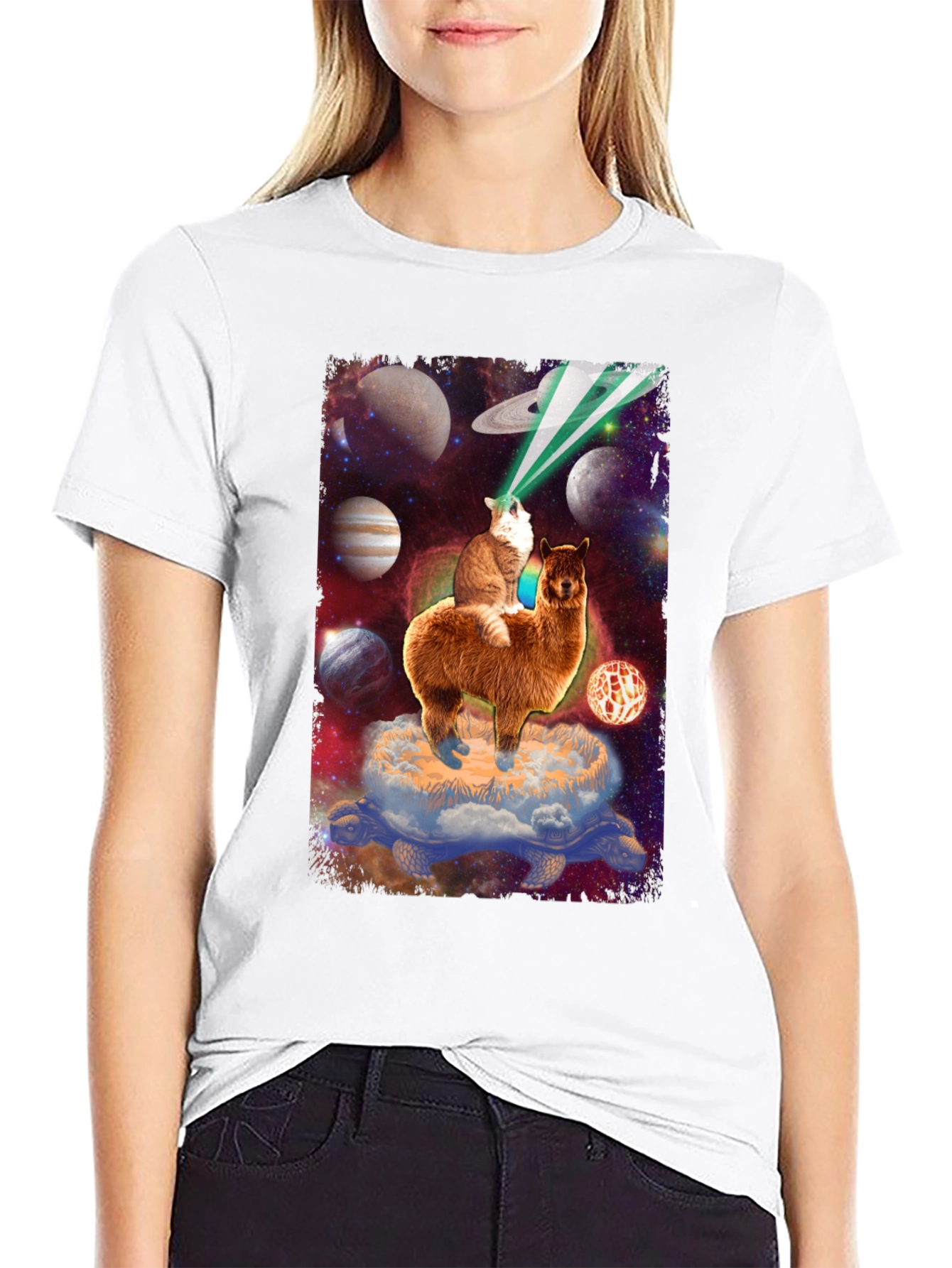 Cosmic Cat Riding Llama T-Shirt