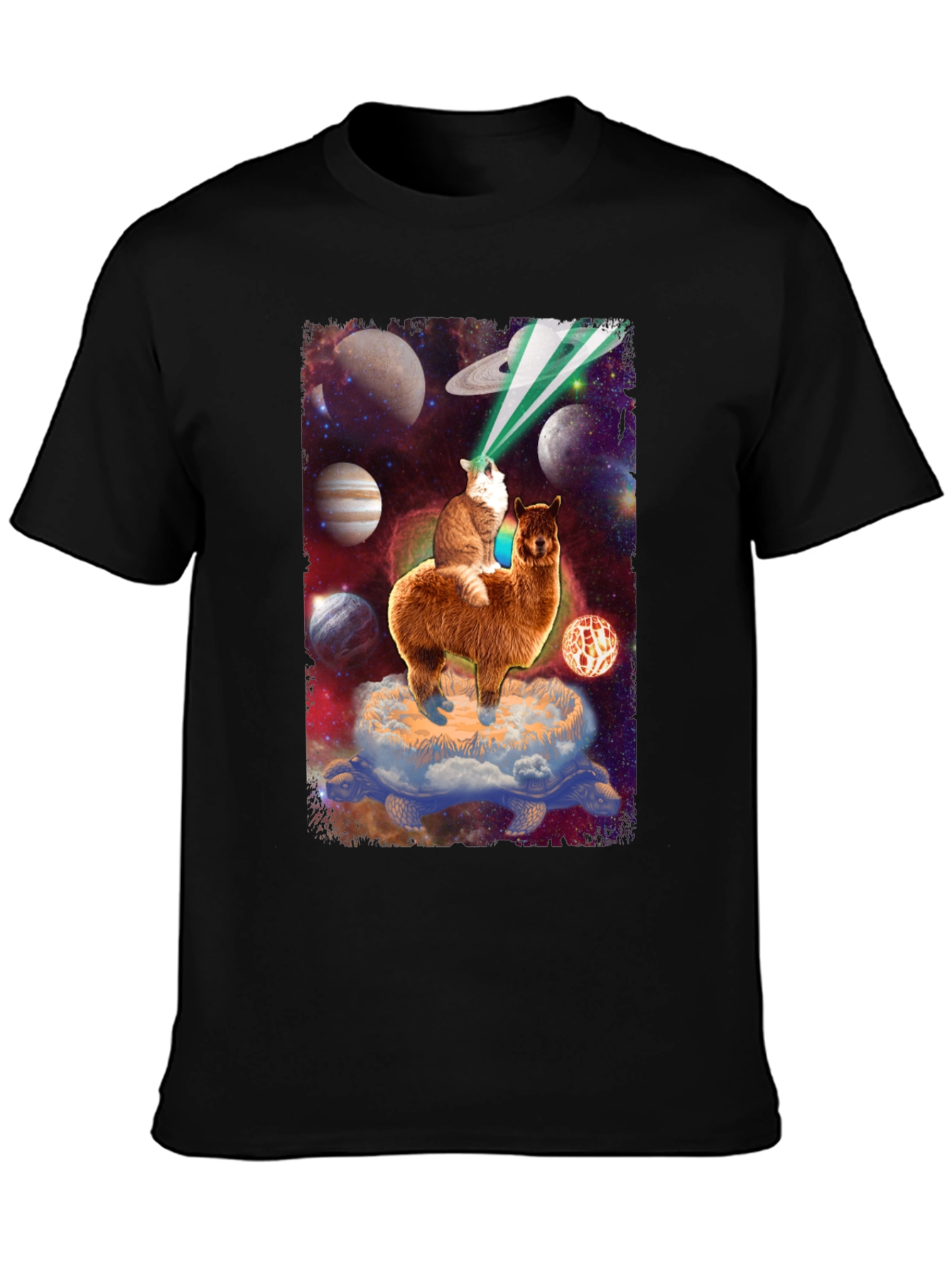 Cosmic Cat Riding Llama T-Shirt