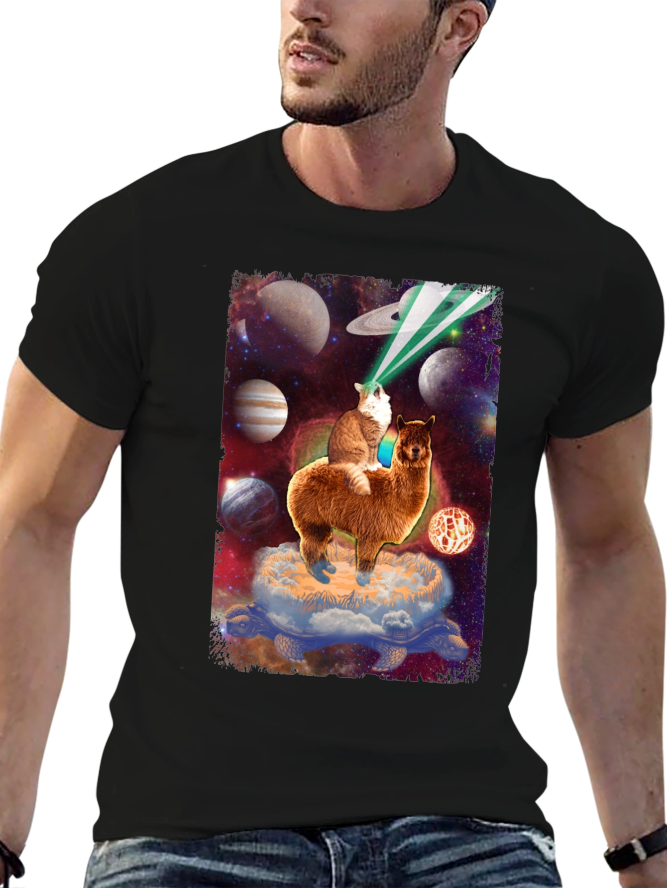 Cosmic Cat Riding Llama T-Shirt