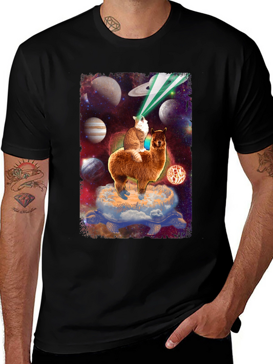 Cosmic Cat Riding Llama T-Shirt