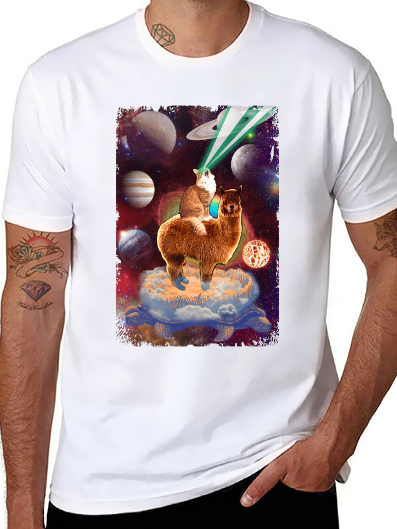 Cosmic Cat Riding Llama T-Shirt