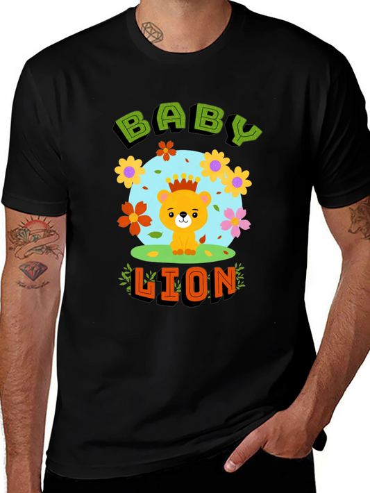 Baby Lion Graphic Tee - Black Short Sleeve Shirt