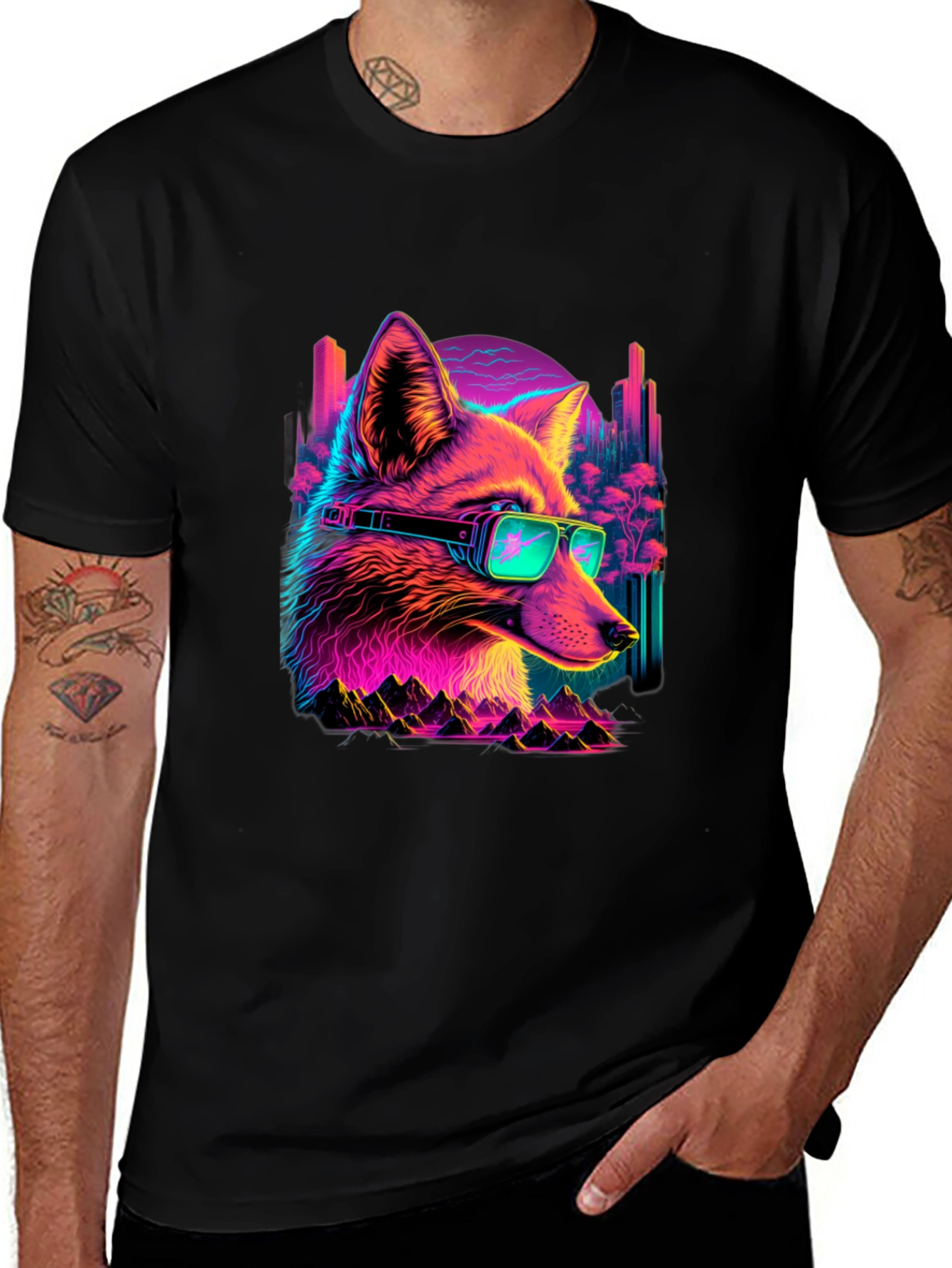 Retro Fox T-Shirt - Cyberpunk Style