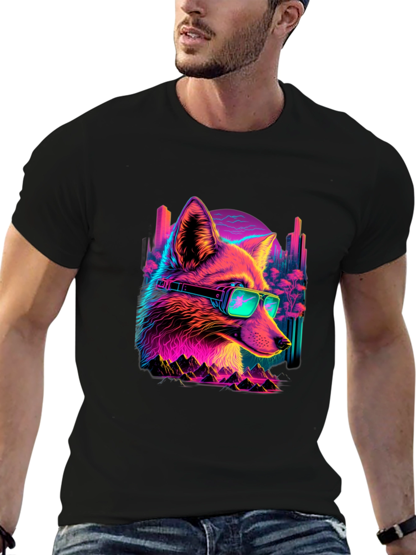Retro Fox T-Shirt - Cyberpunk Style
