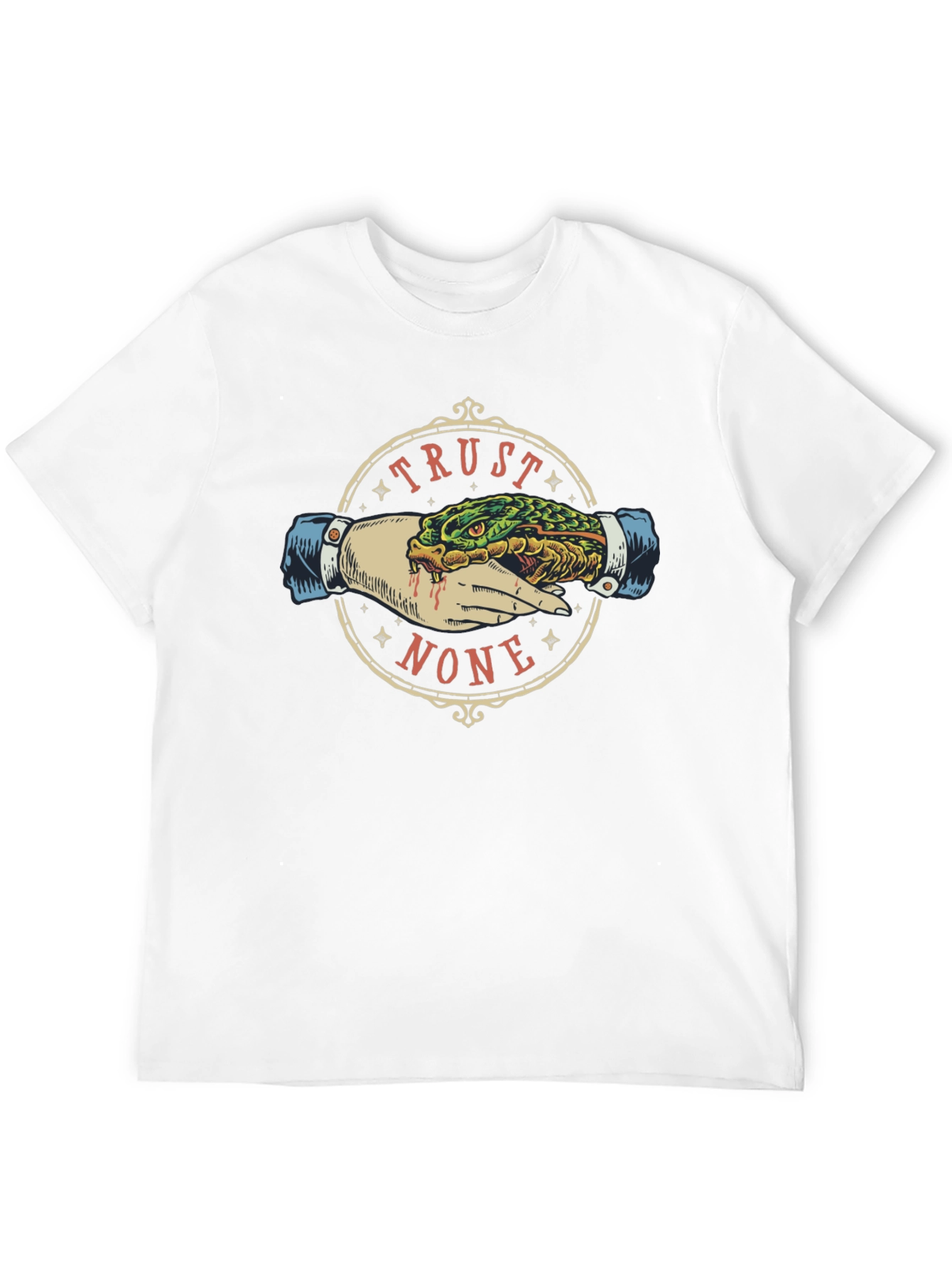 Trust None Graphic Tee - Snake Handshake Design