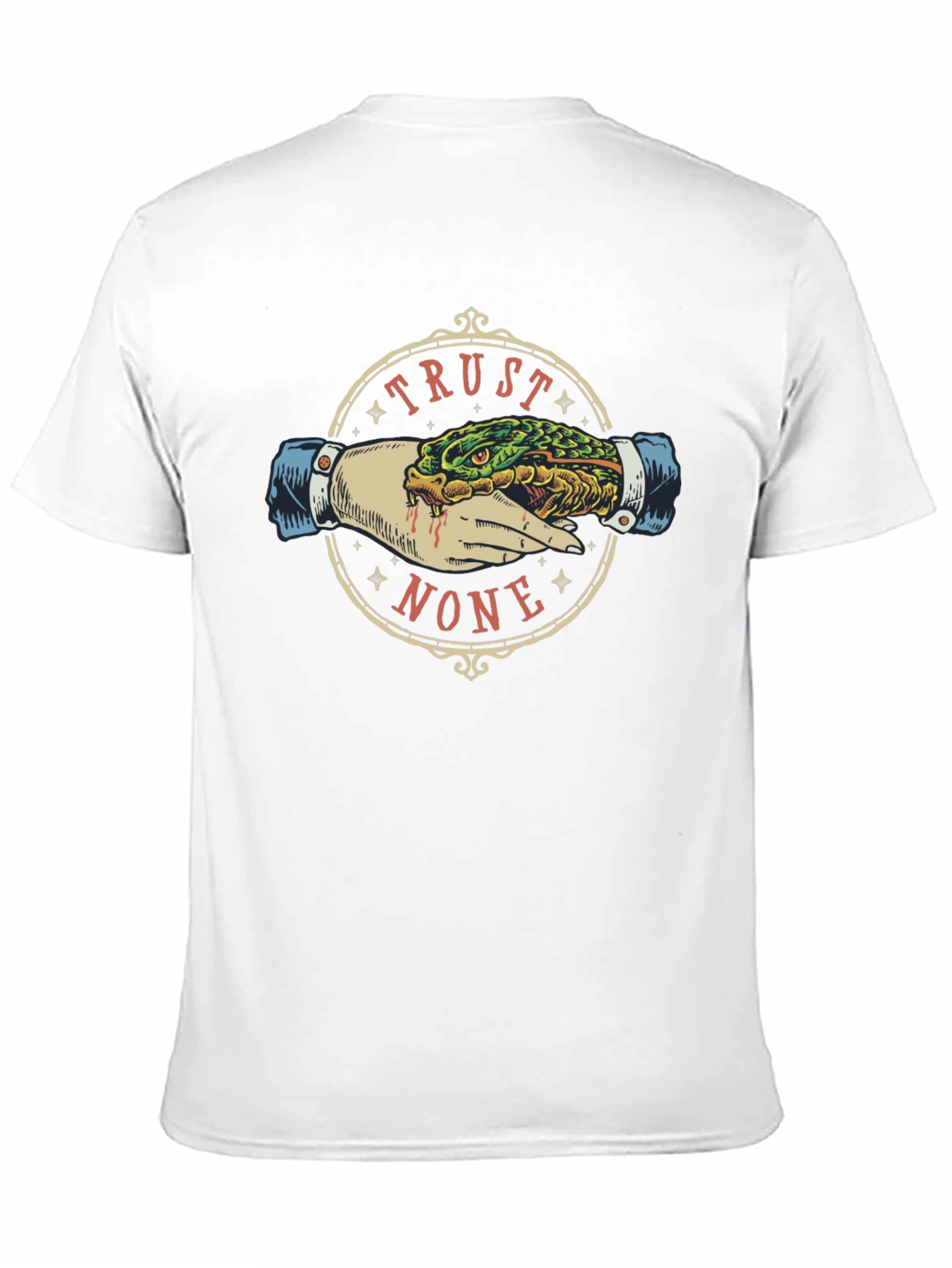 Trust None Graphic Tee - Snake Handshake Design
