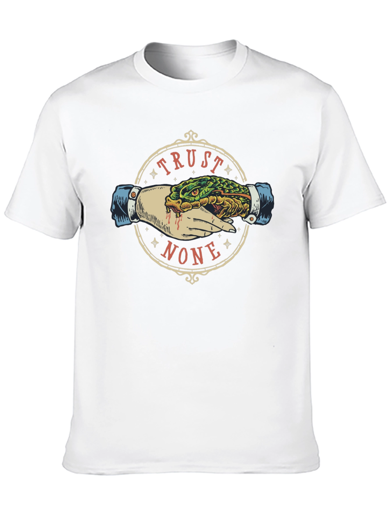 Trust None Graphic Tee - Snake Handshake Design