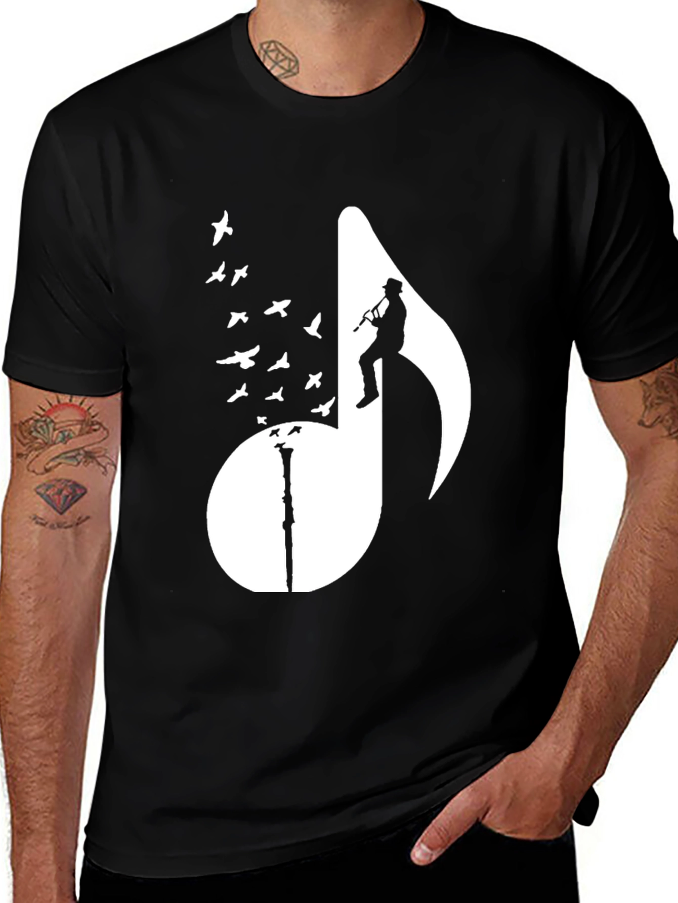 Musical Note Bird T-Shirt - Stylish Graphic Tee