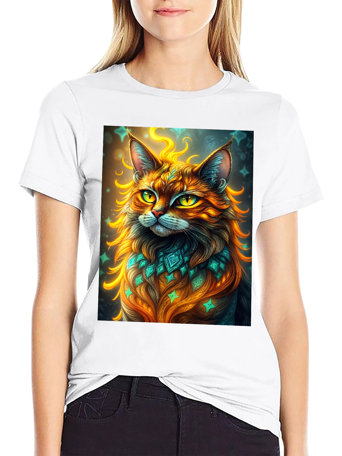 Mystic Cat Graphic Tee - Unique Artistic Design