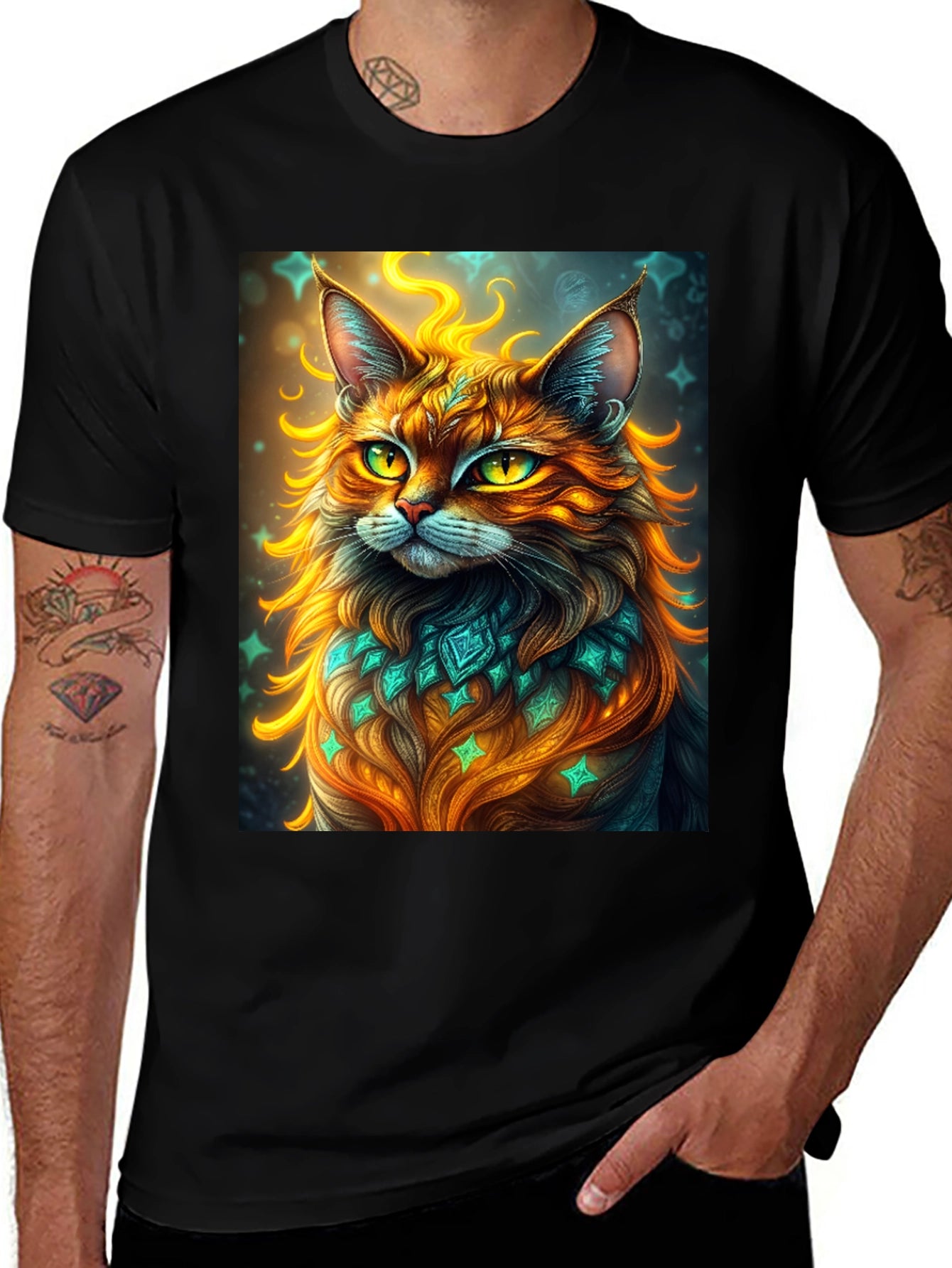 Mystic Cat Graphic Tee - Unique Artistic Design