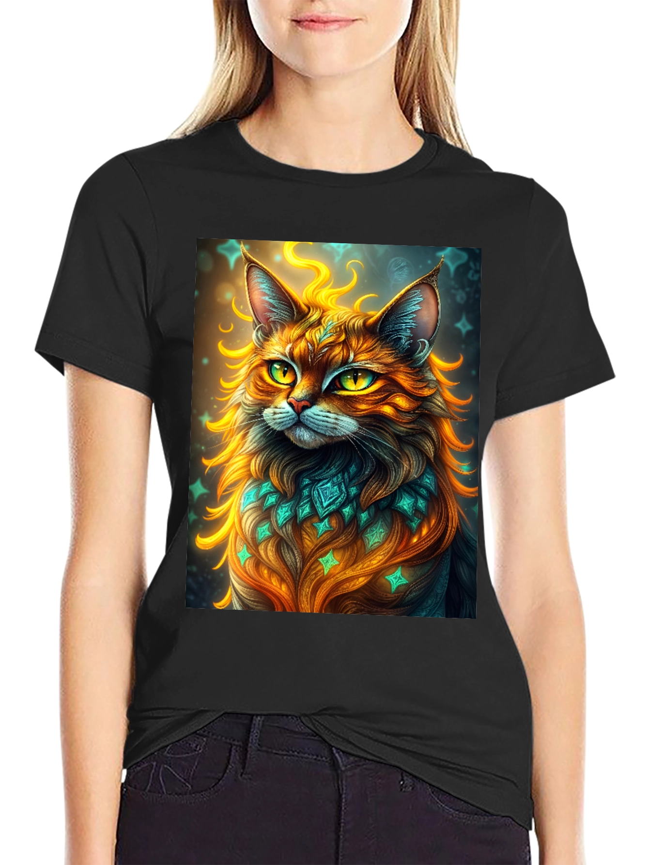 Mystic Cat Graphic Tee - Unique Artistic Design