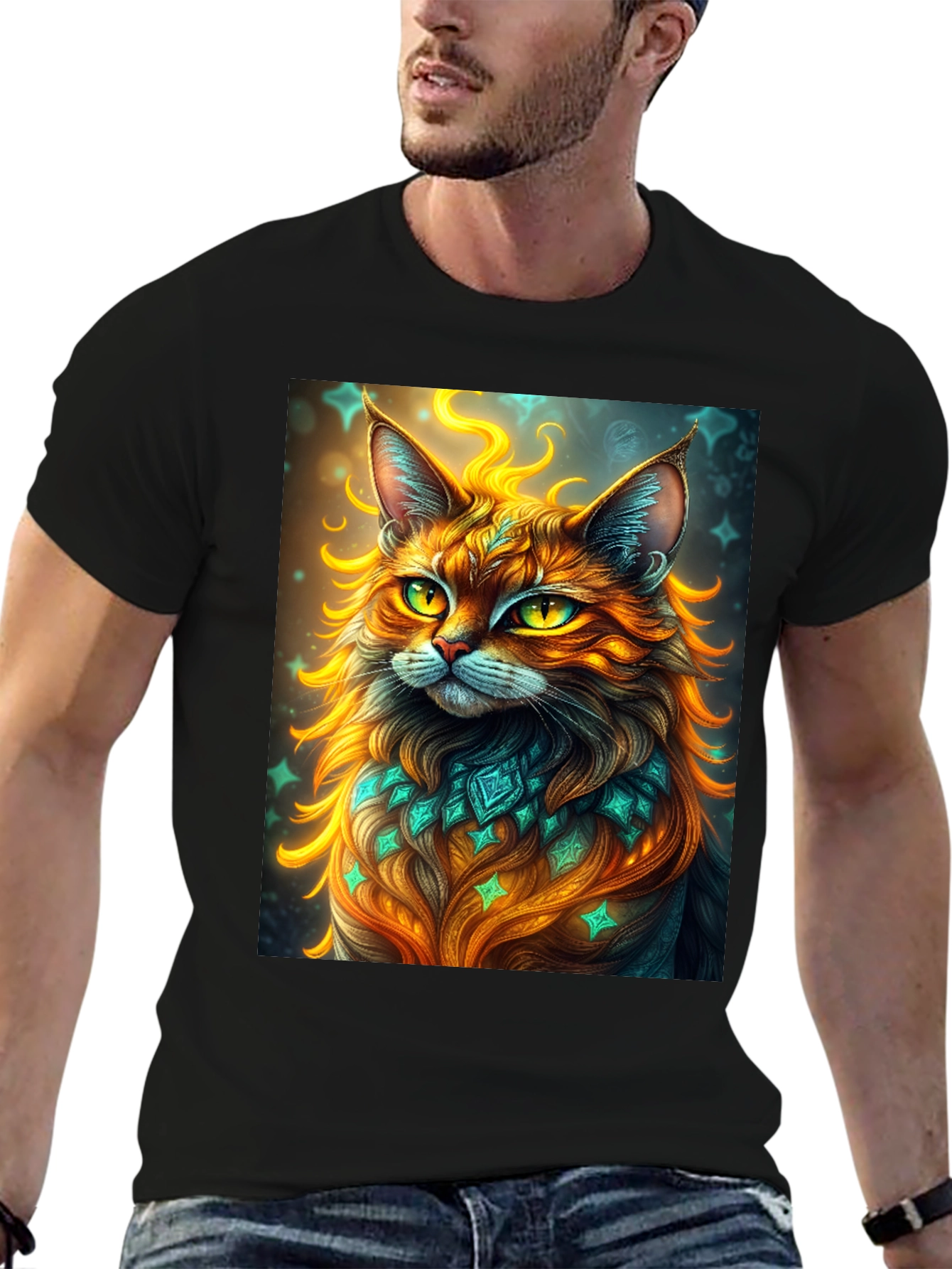 Mystic Cat Graphic Tee - Unique Artistic Design