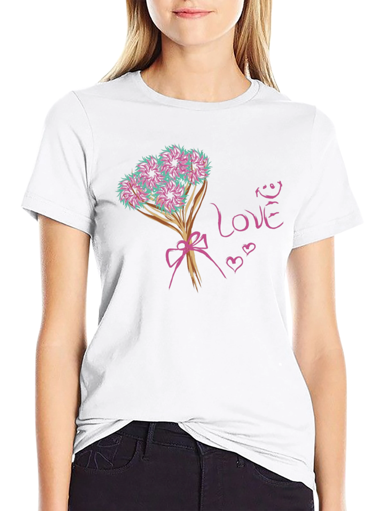 Love Bouquet Graphic Tee - Trendy Black T-Shirt