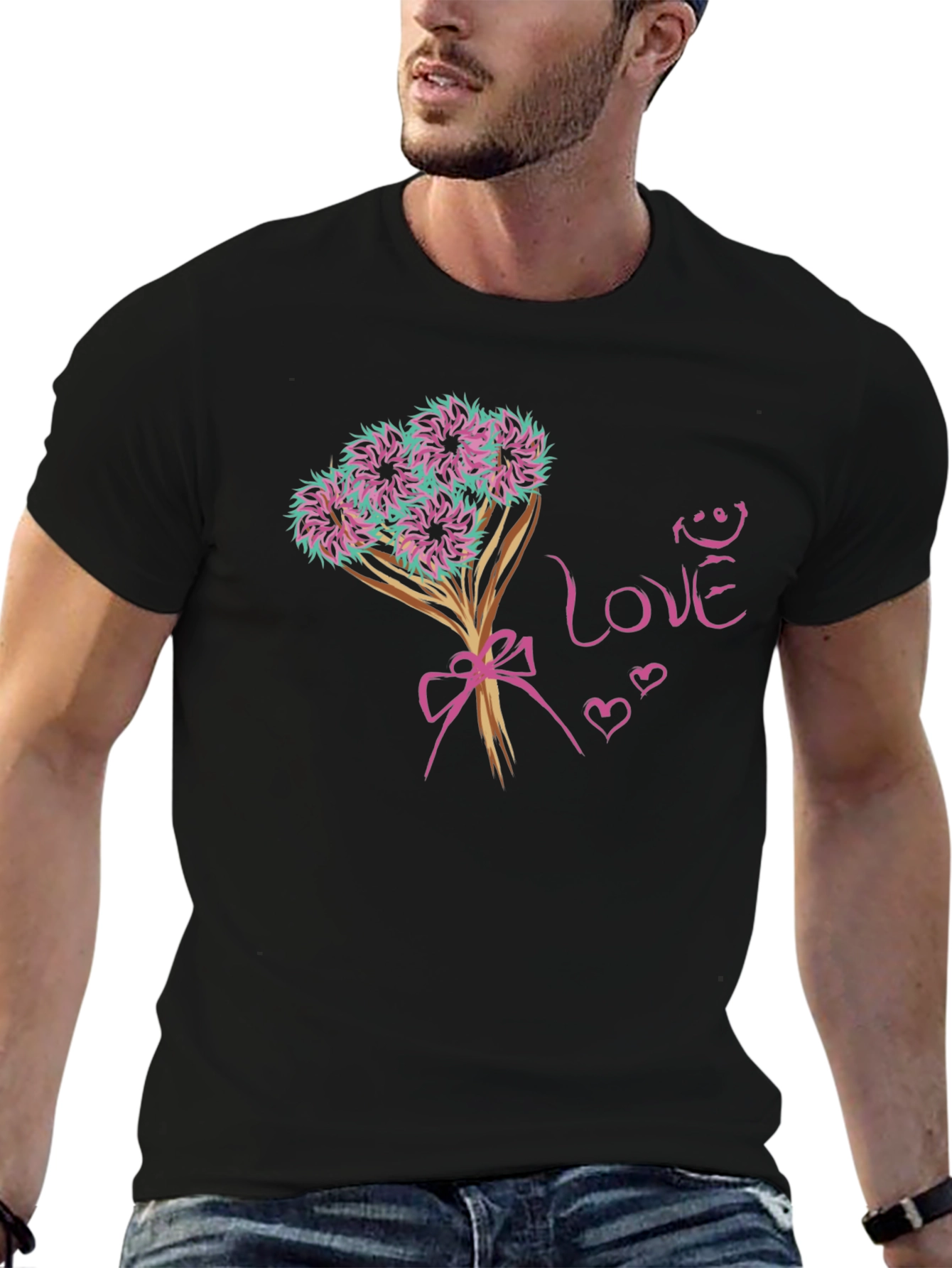 Love Bouquet Graphic Tee - Trendy Black T-Shirt