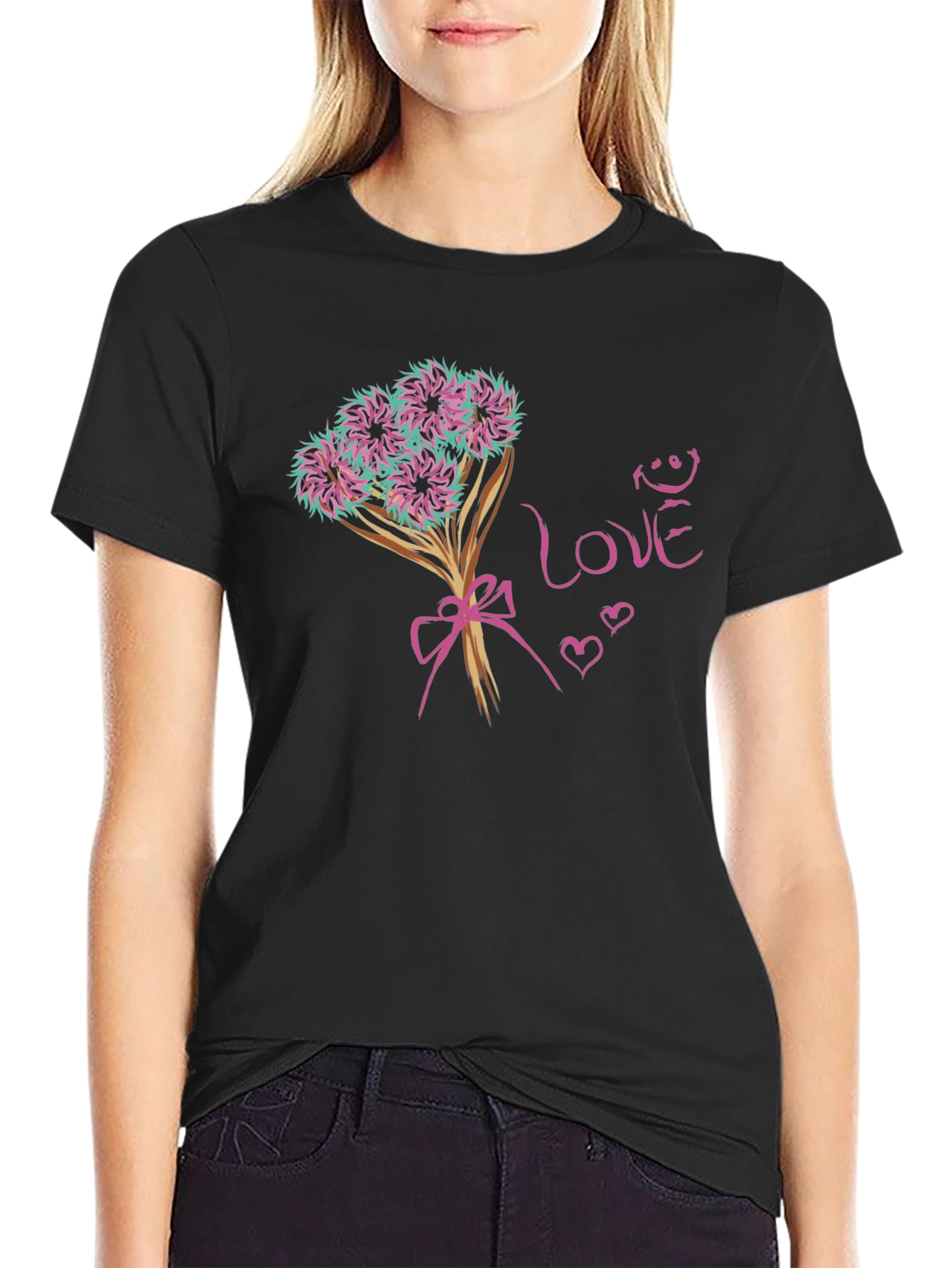 Love Bouquet Graphic Tee - Trendy Black T-Shirt