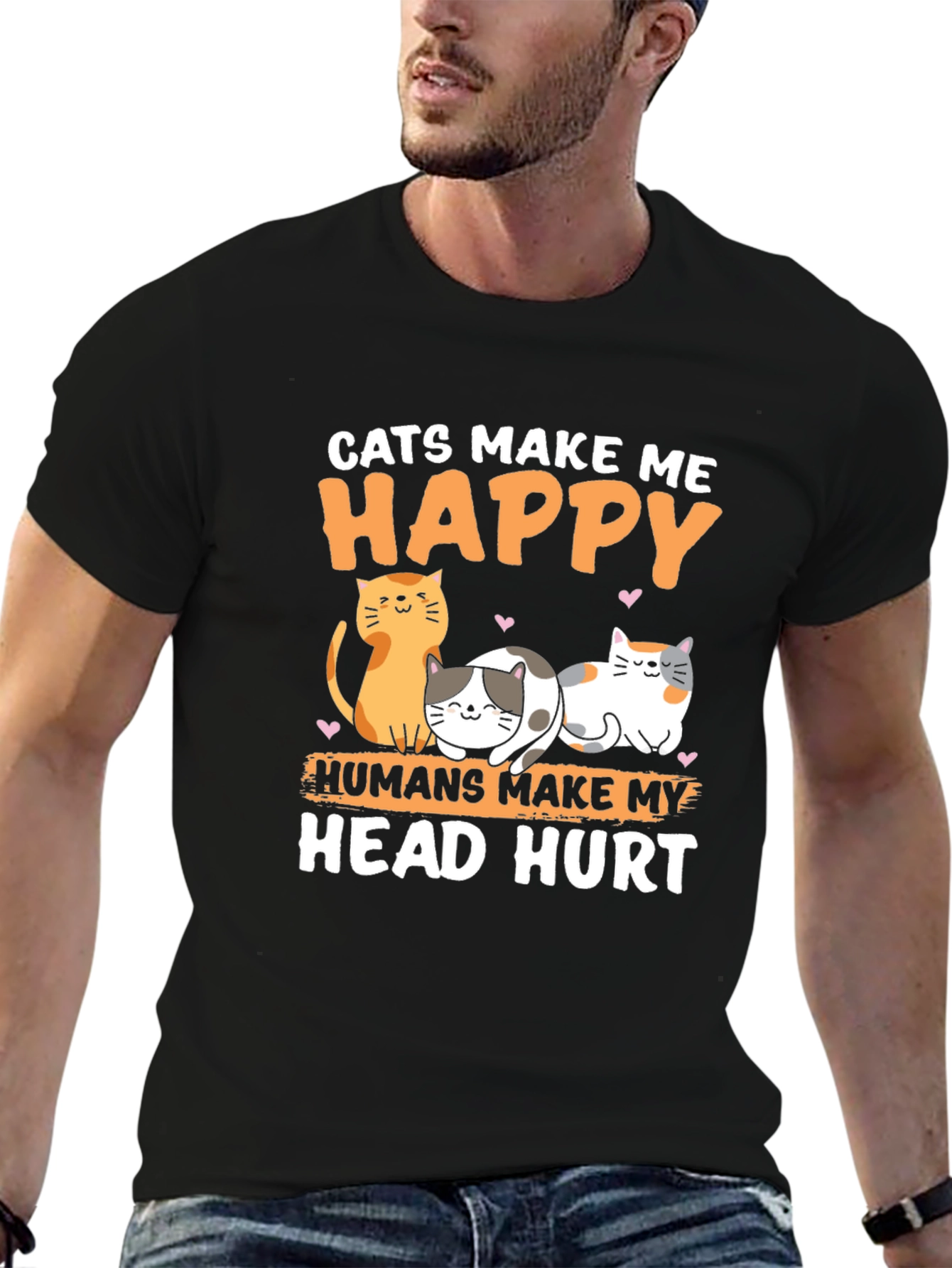 Cats Make Me Happy Graphic T-Shirt