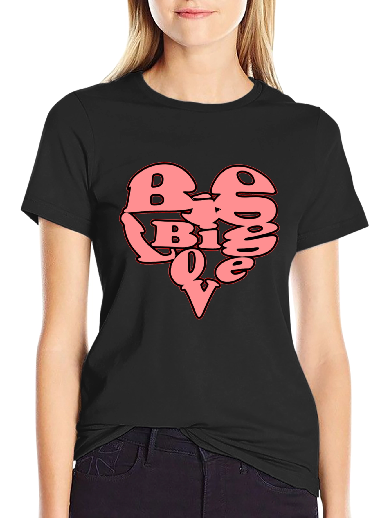 Big Love Heart Graphic T-Shirt - Black