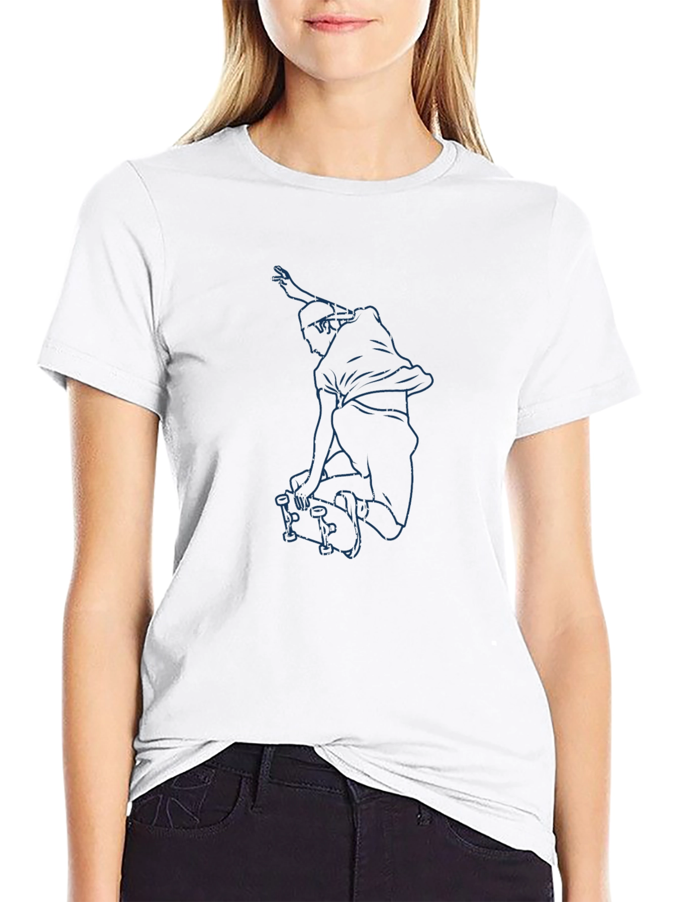 Skateboarder Graphic Tee - Cool Blue Line Art