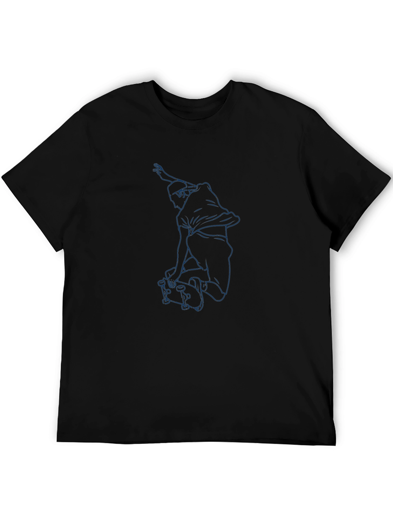 Skateboarder Graphic Tee - Cool Blue Line Art