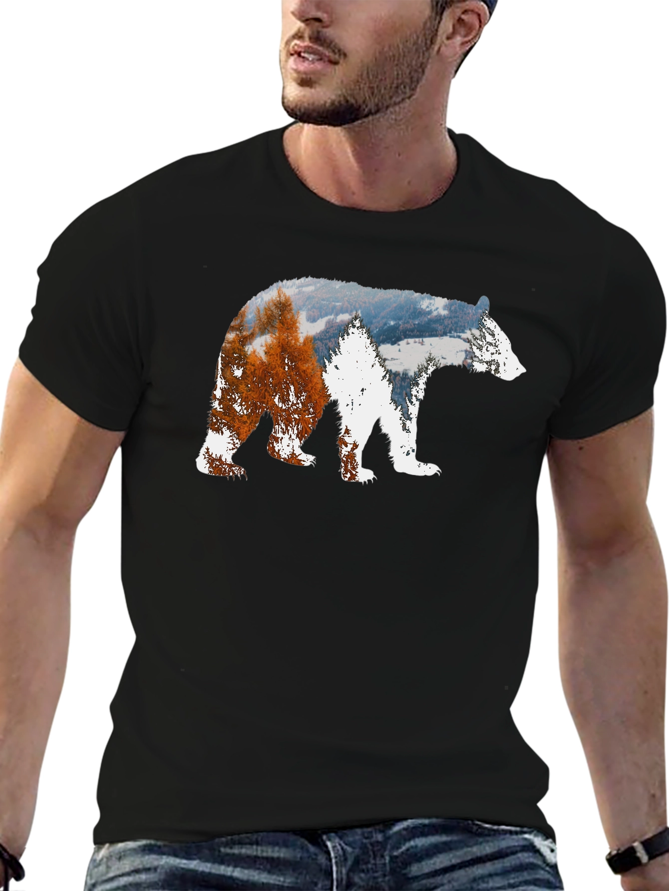 Bear Silhouette Nature Scene Graphic Tee