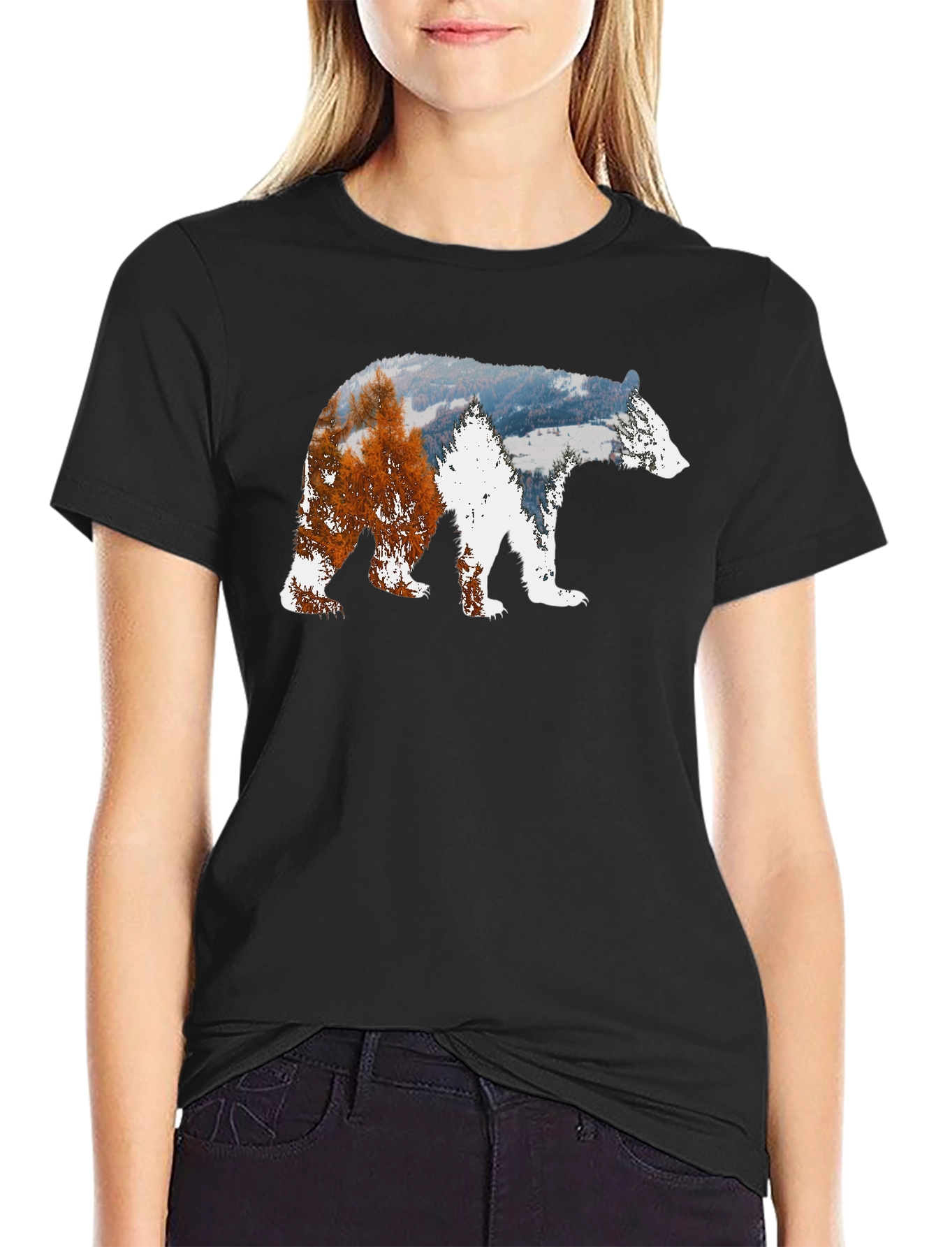 Bear Silhouette Nature Scene Graphic Tee
