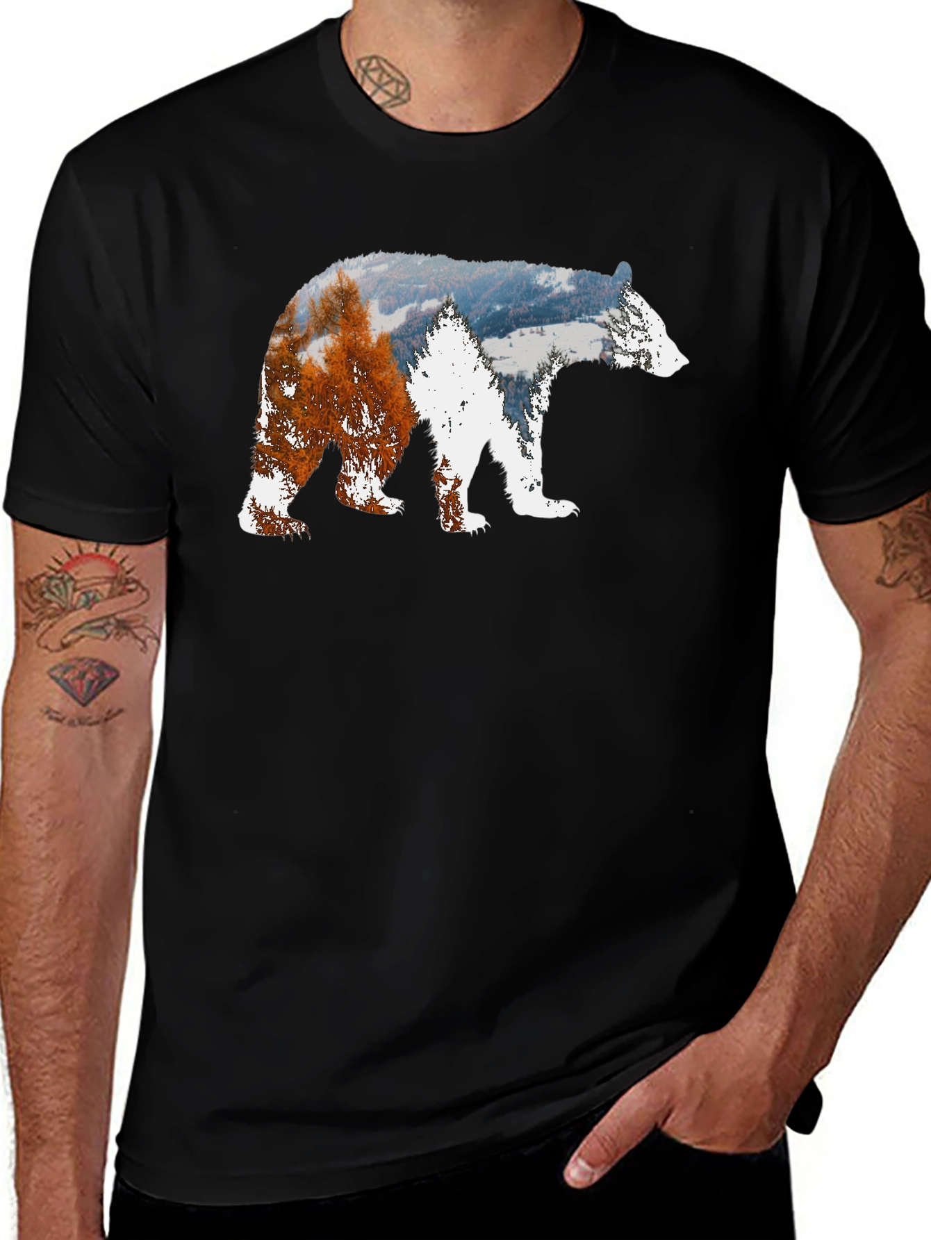 Bear Silhouette Nature Scene Graphic Tee