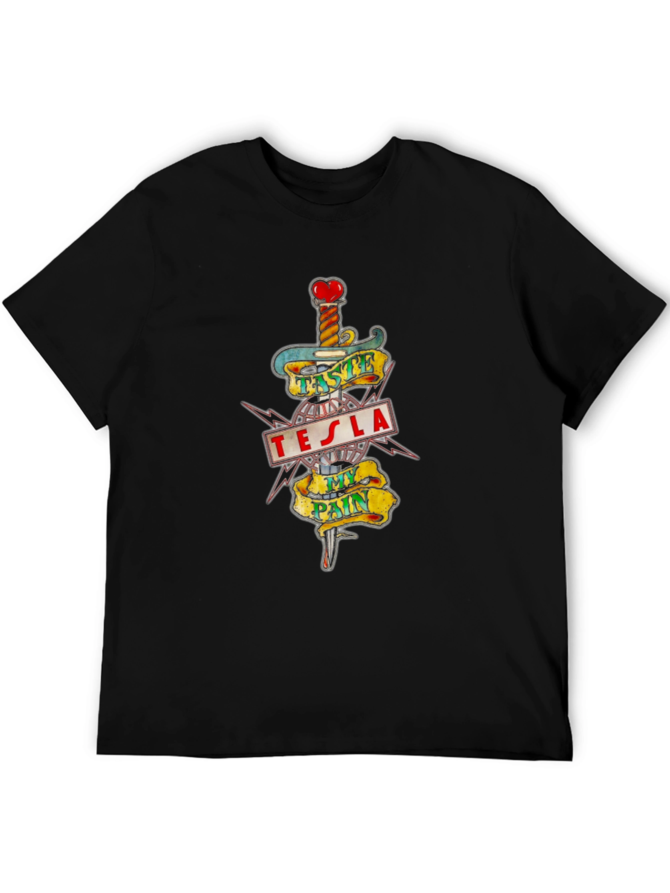 Tesla Taste My Pain Graphic Print Black T-Shirt