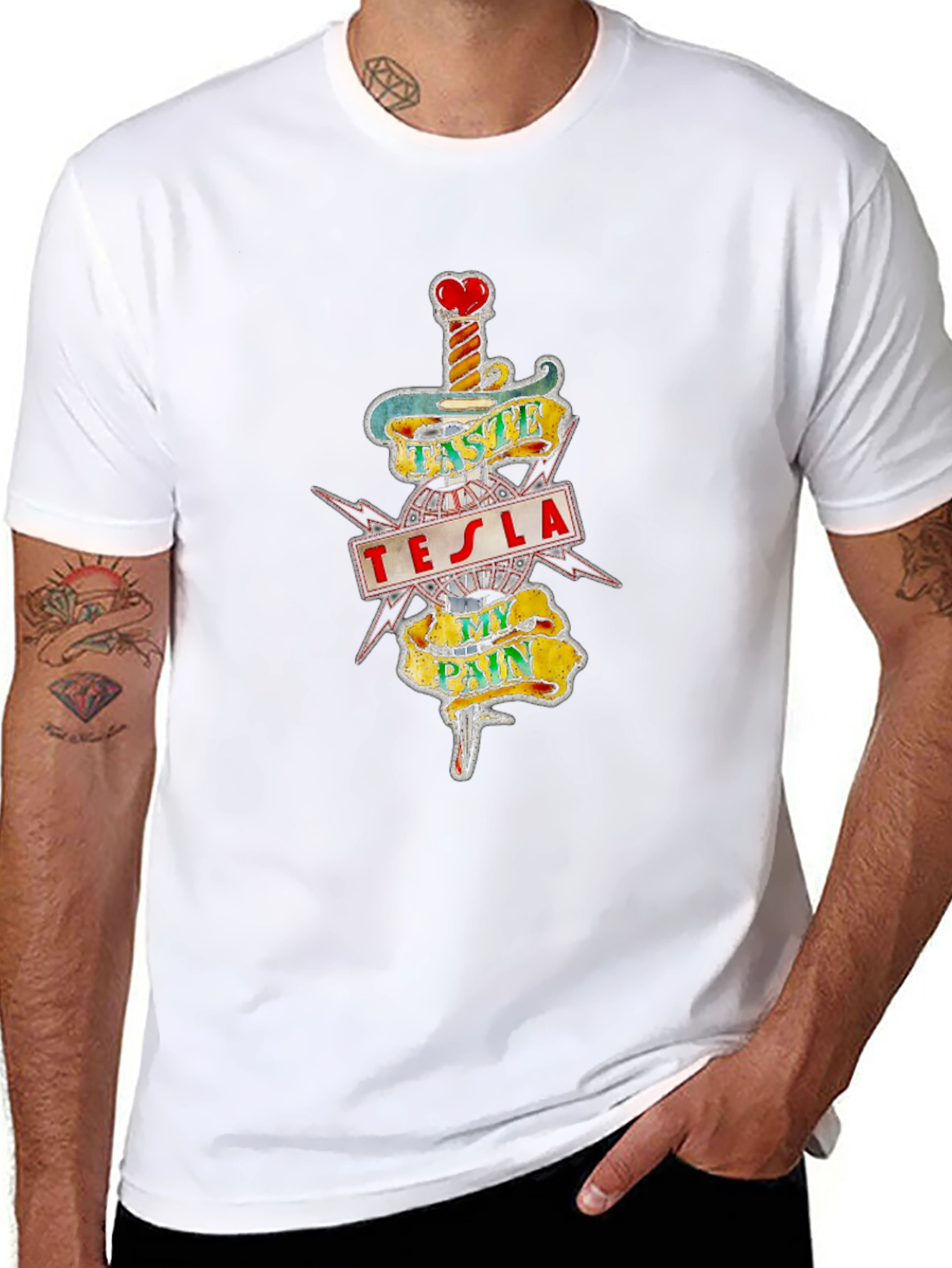 Tesla Taste My Pain Graphic Print Black T-Shirt