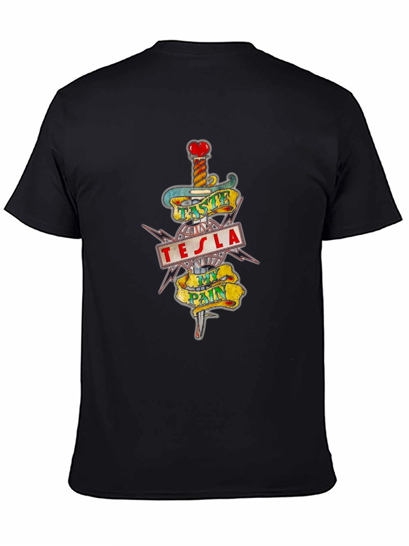Tesla Taste My Pain Graphic Print Black T-Shirt