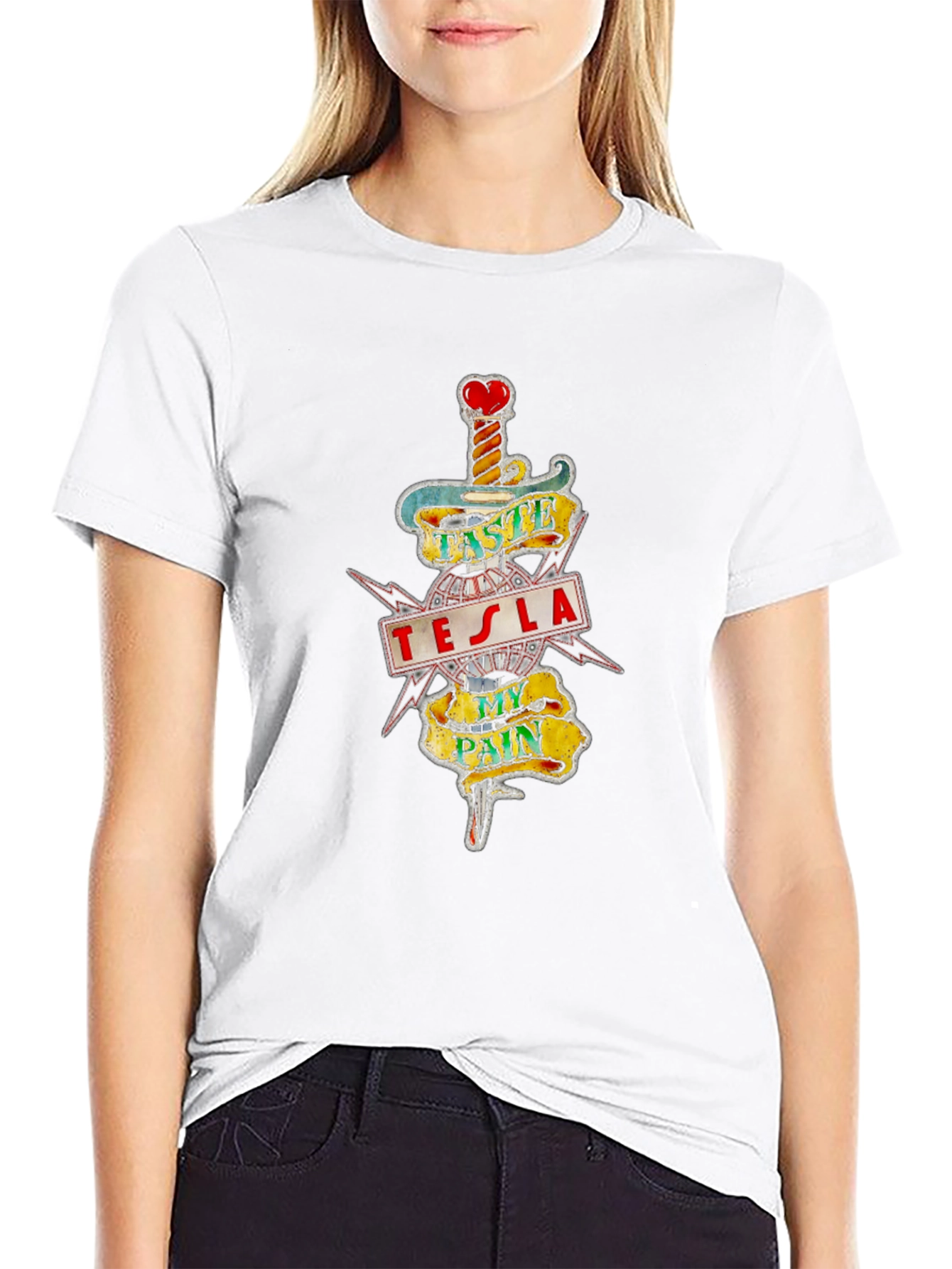 Tesla Taste My Pain Graphic Print Black T-Shirt