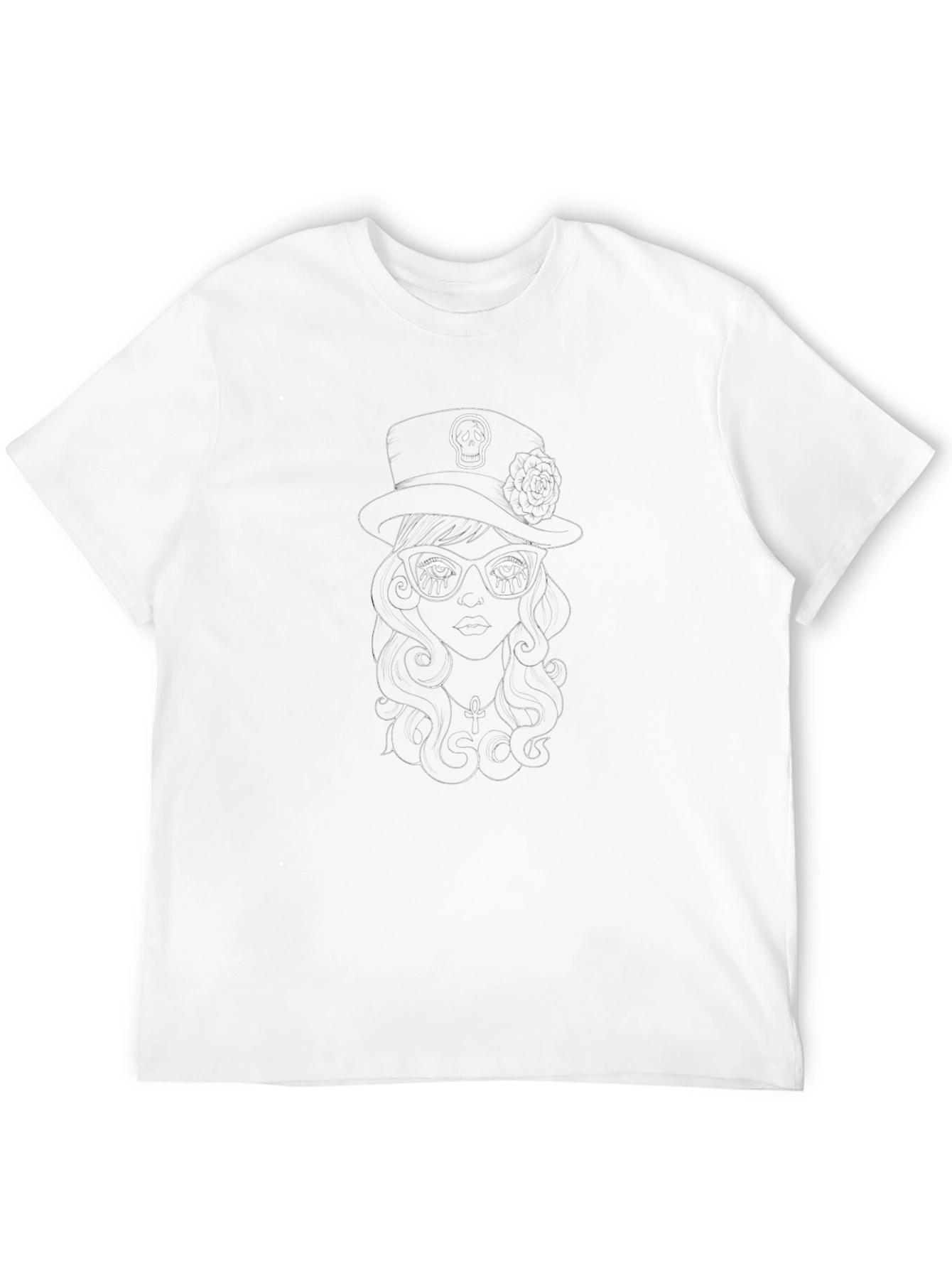 Skull Hat Girl Graphic Tee - Black T-Shirt