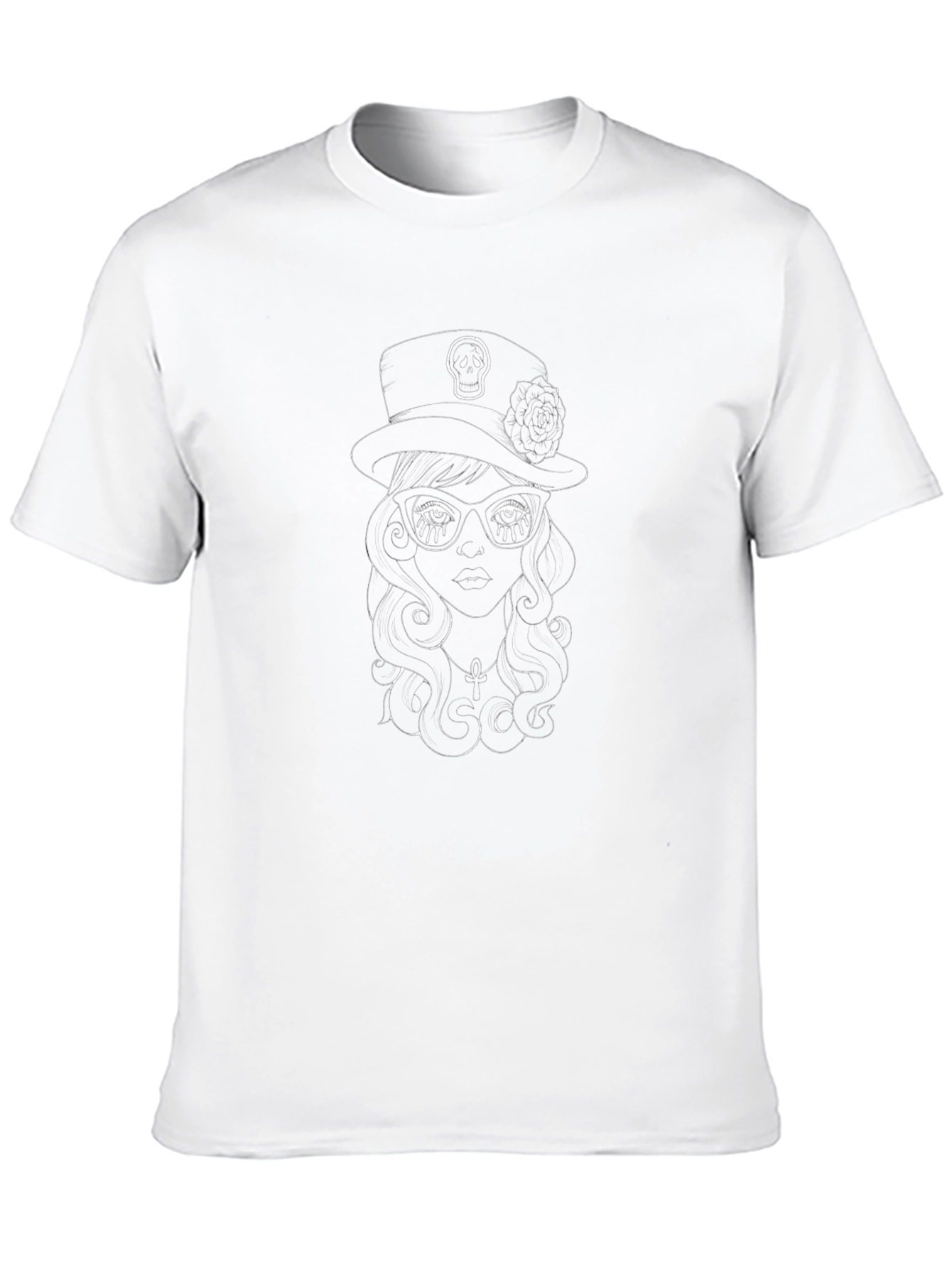 Skull Hat Girl Graphic Tee - Black T-Shirt